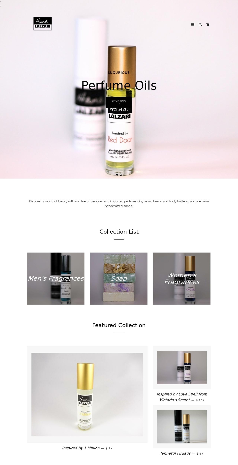 hanalalzari.com — Shopify storefront screenshot