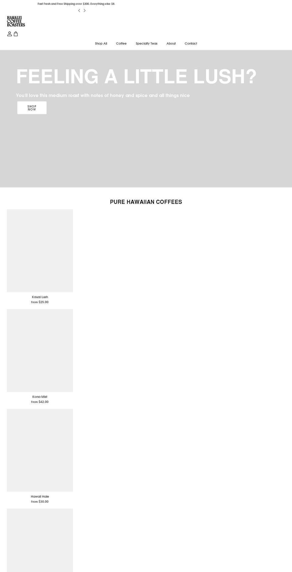 hanaleicoffeeroasters.com shopify website screenshot
