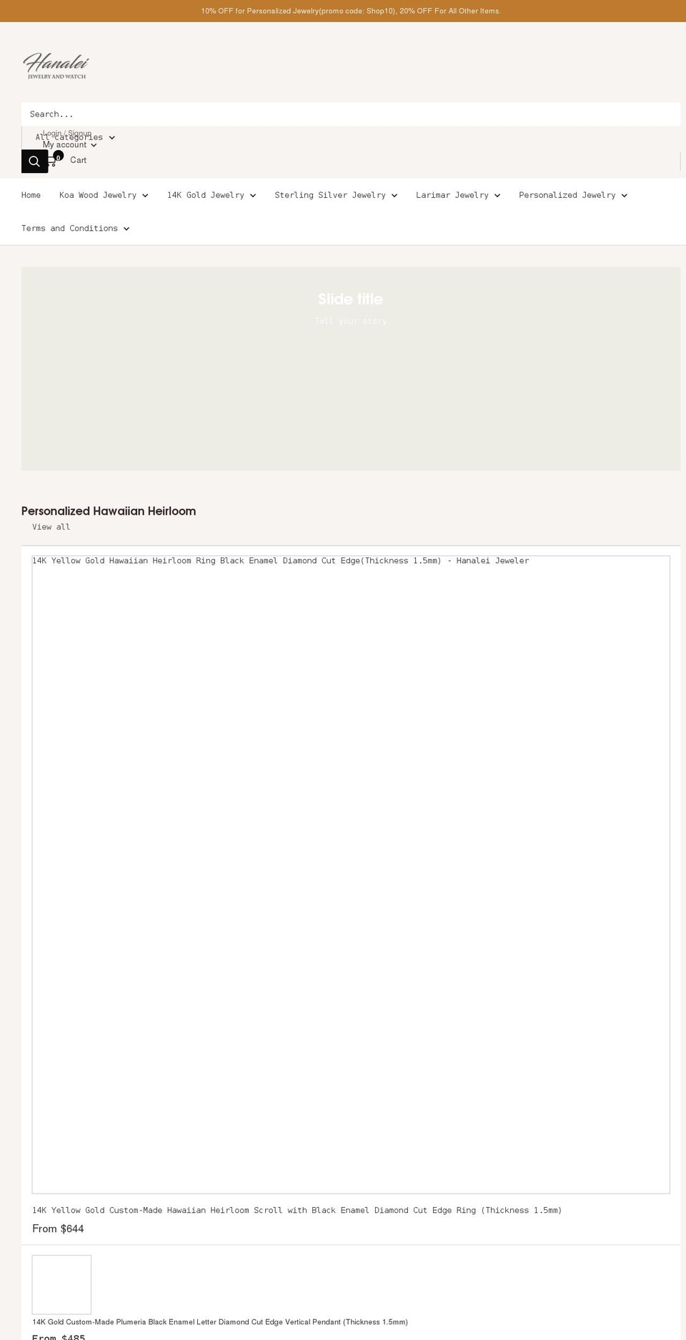 hanaleijeweler.com shopify website screenshot