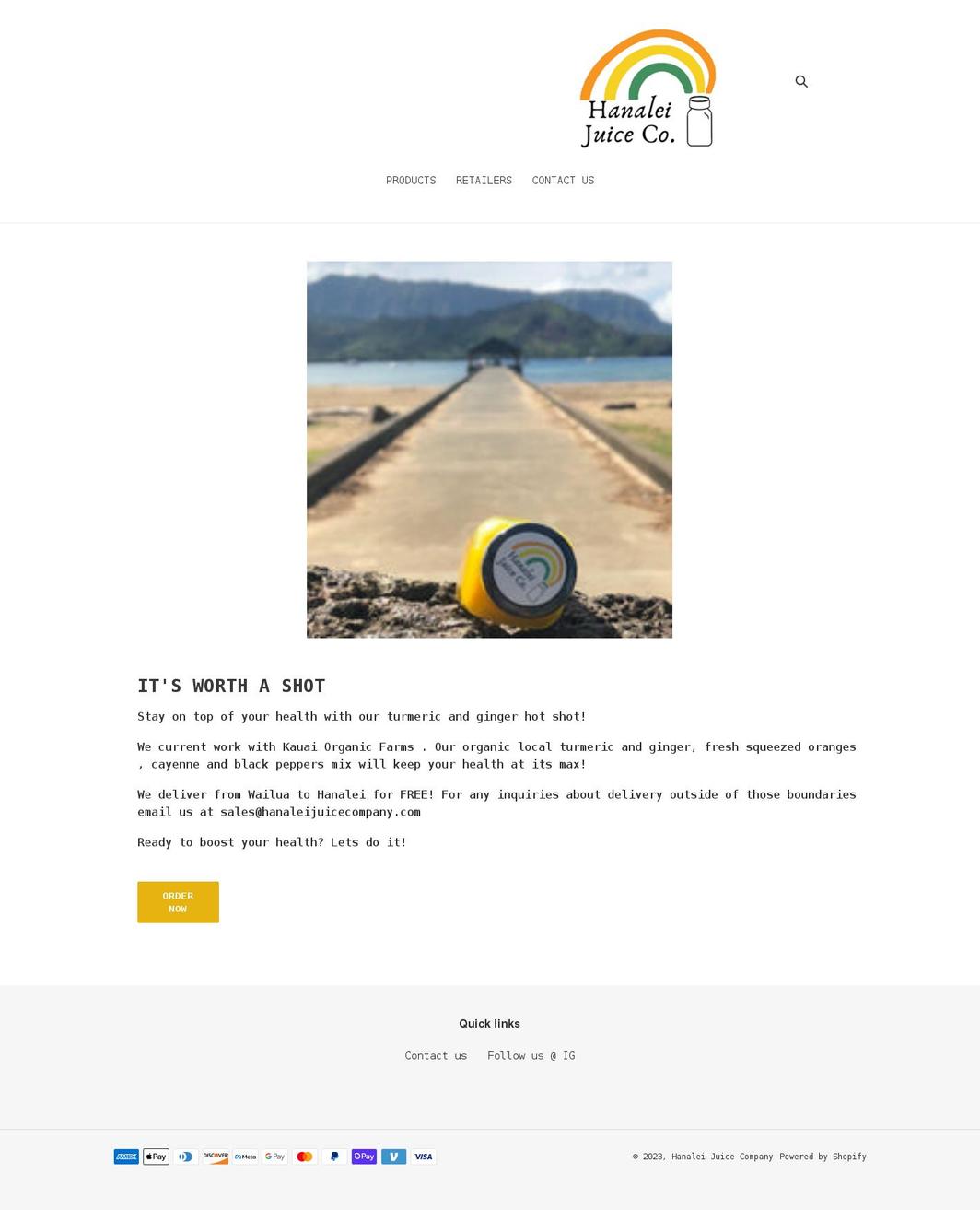 hanaleijuiceco.com shopify website screenshot