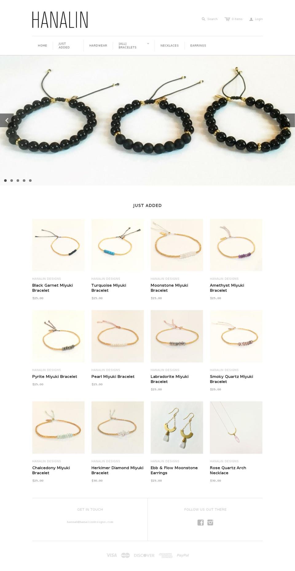 hanalindesigns.com shopify website screenshot