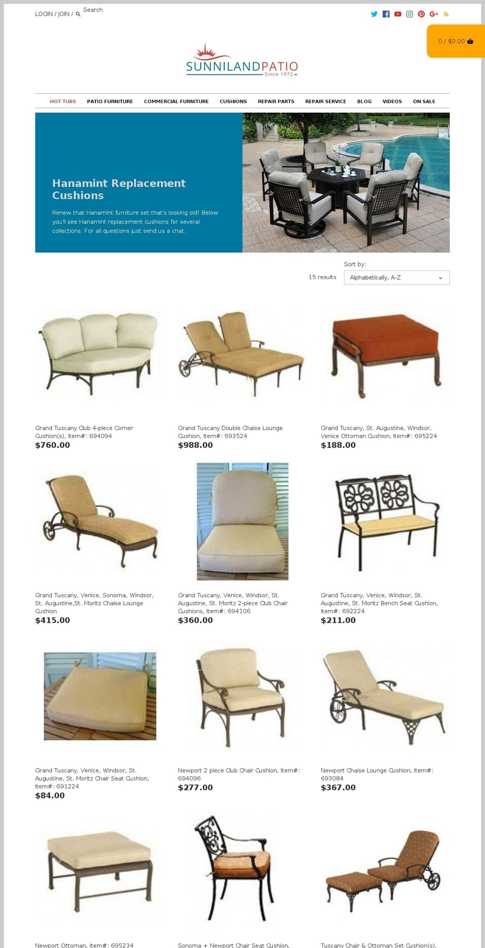 hanamintcushionshop.com — Shopify storefront screenshot