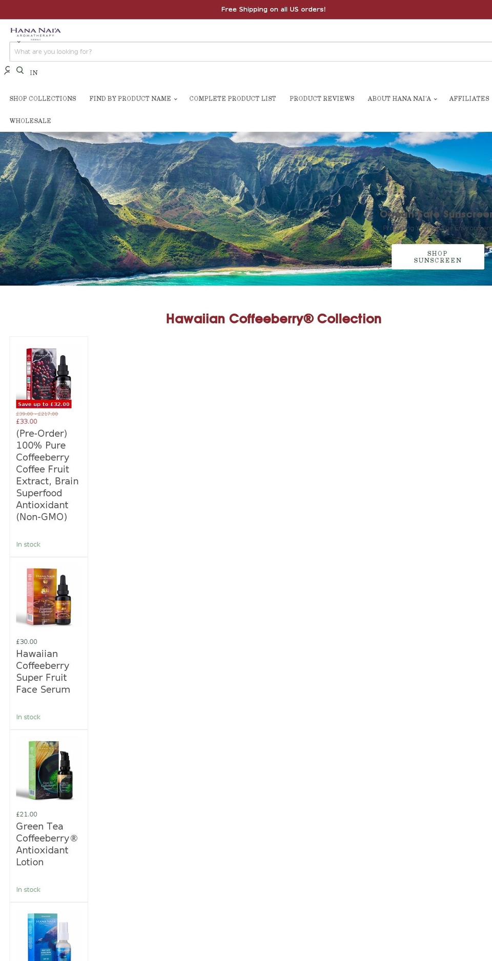 hananaia.co.uk shopify website screenshot