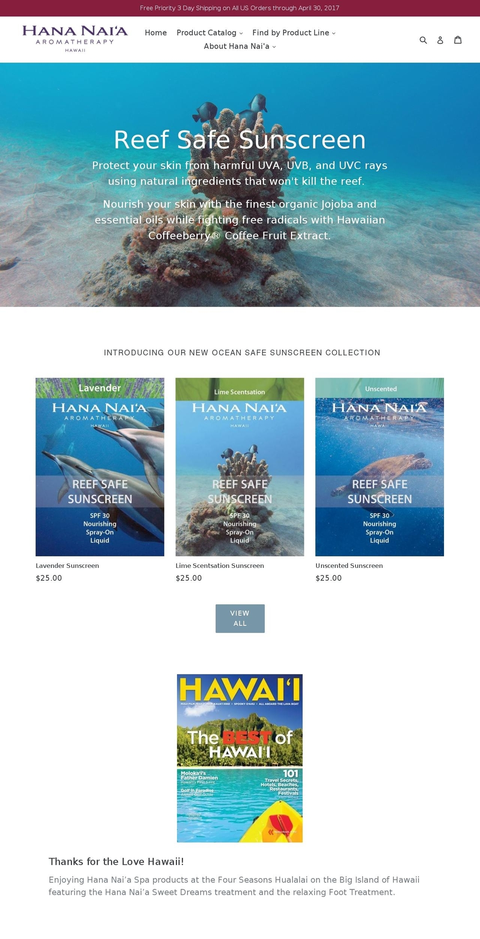 hananaia.com shopify website screenshot