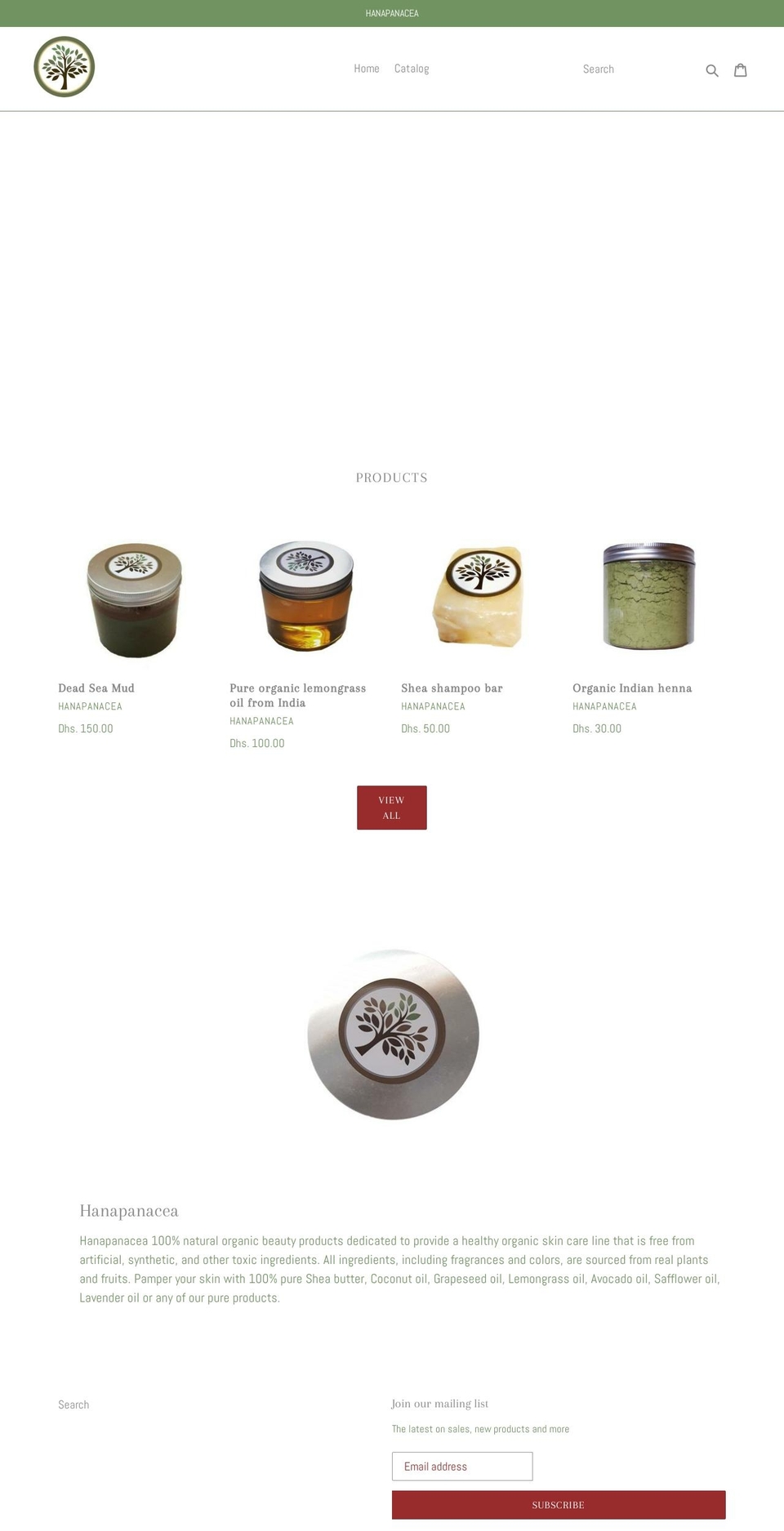 hanapanacea.com — Shopify storefront screenshot