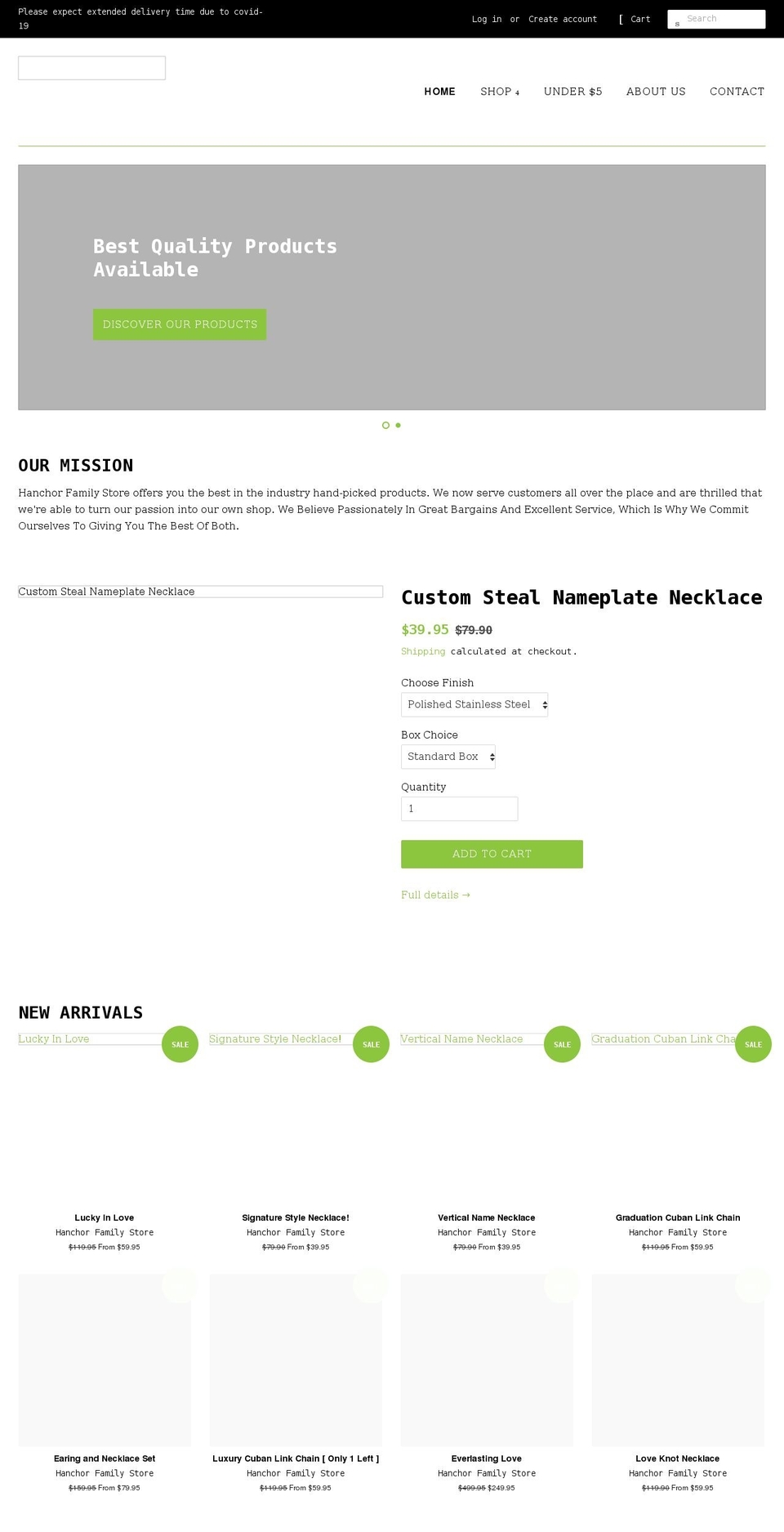 hanchorfamilystore.com shopify website screenshot