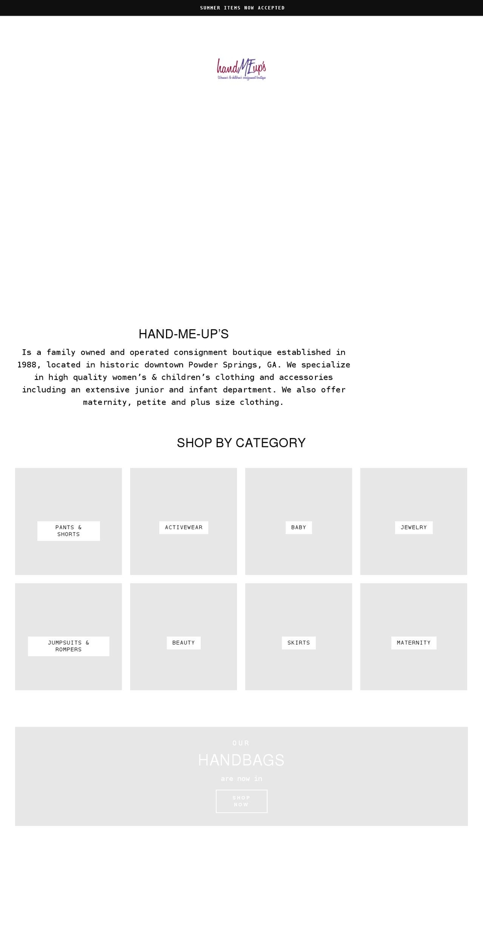 hand-me-ups.com shopify website screenshot