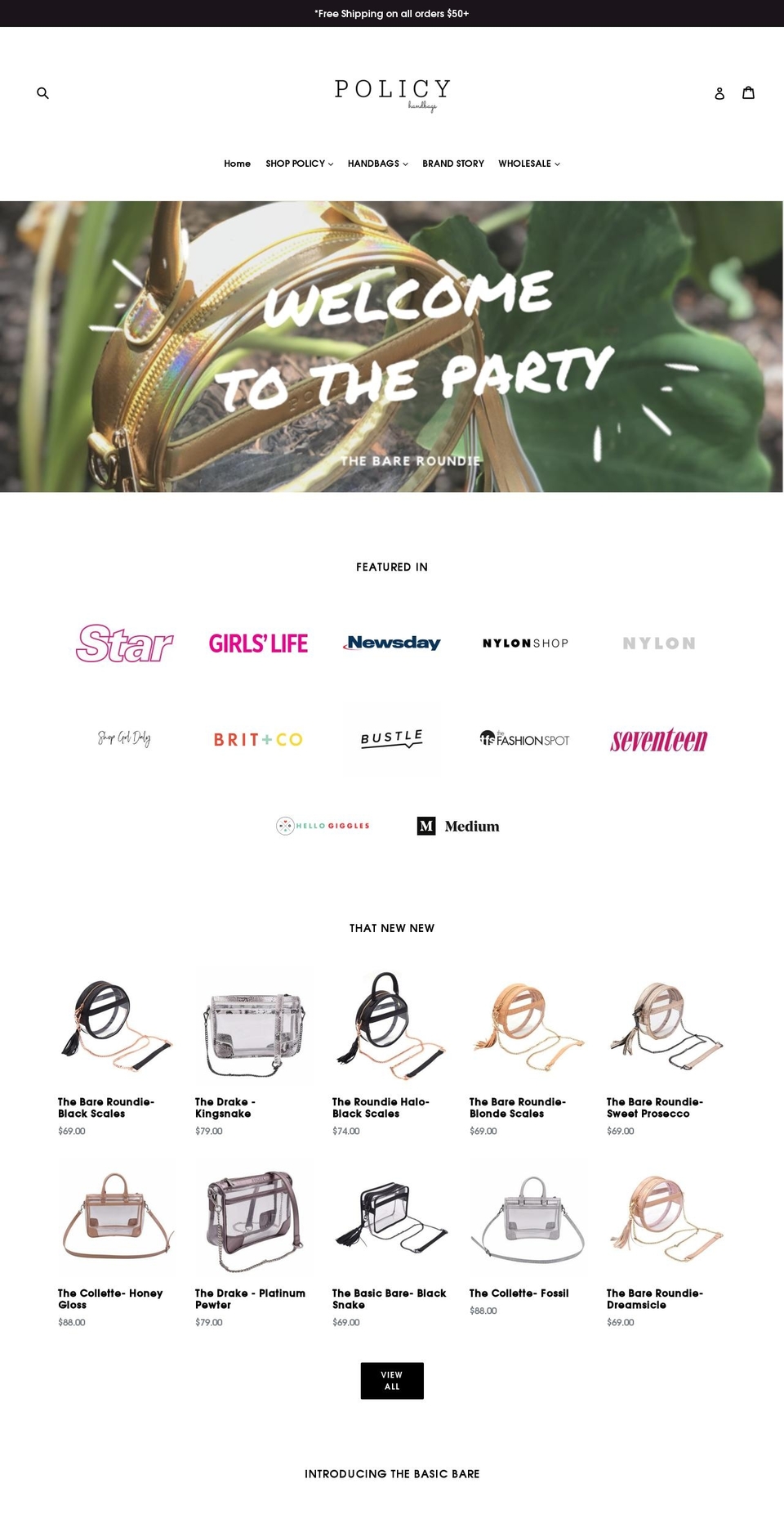 handbagpolicy.com — Shopify storefront screenshot