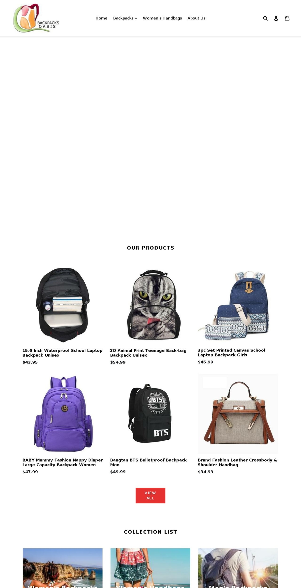 handbags-backpacks-oasis.com — Shopify storefront screenshot
