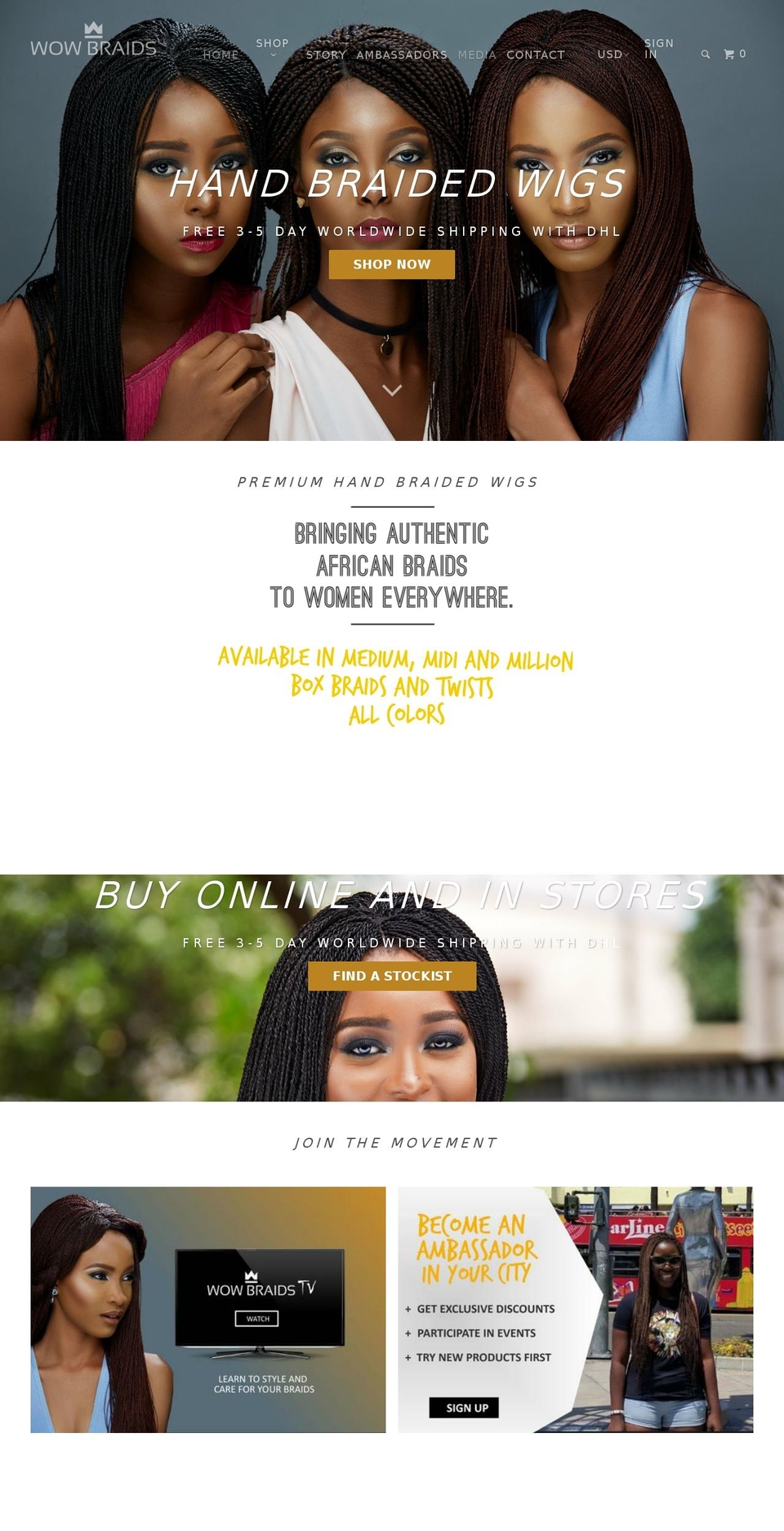 handbraidedwig.com — Shopify storefront screenshot