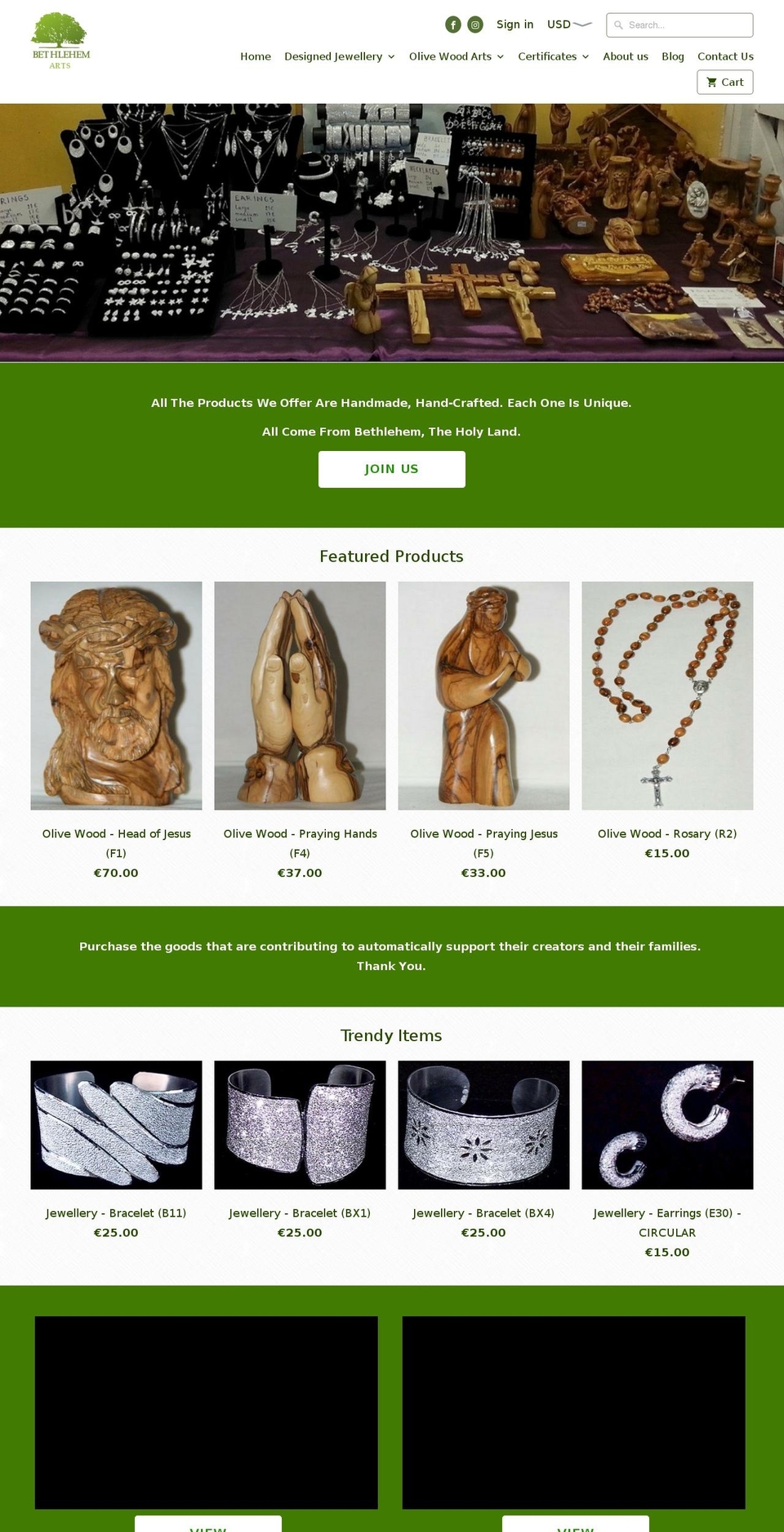 handcraftedarts.net shopify website screenshot