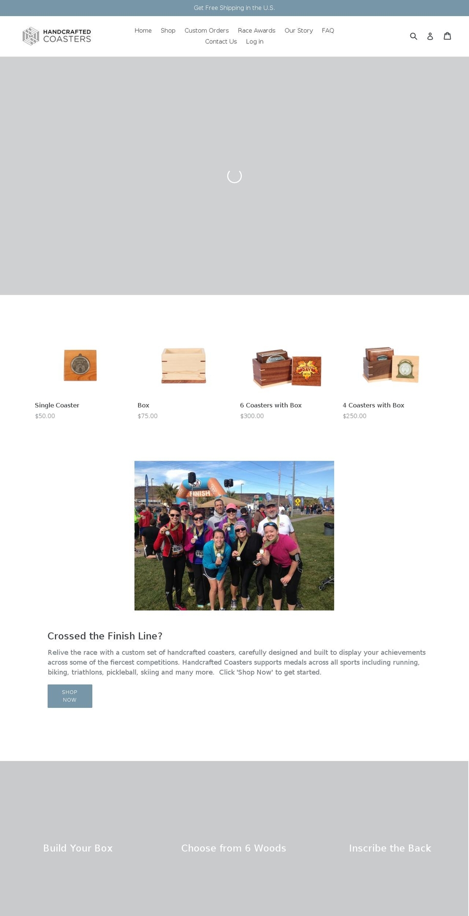 handcraftedcoasters.com shopify website screenshot