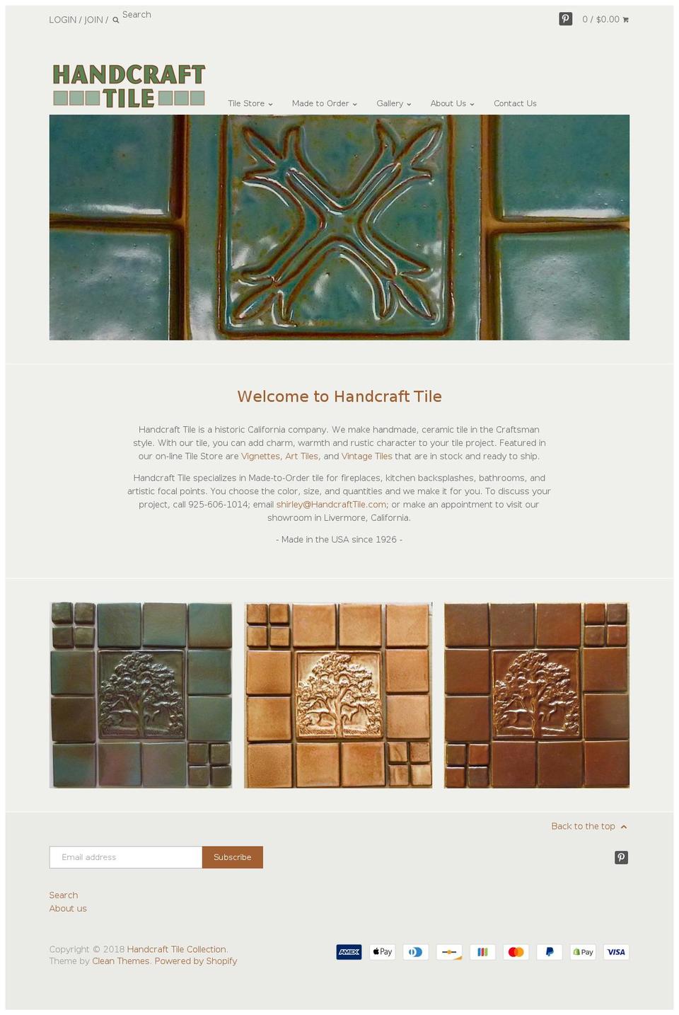 handcrafttiles.com — Shopify storefront screenshot