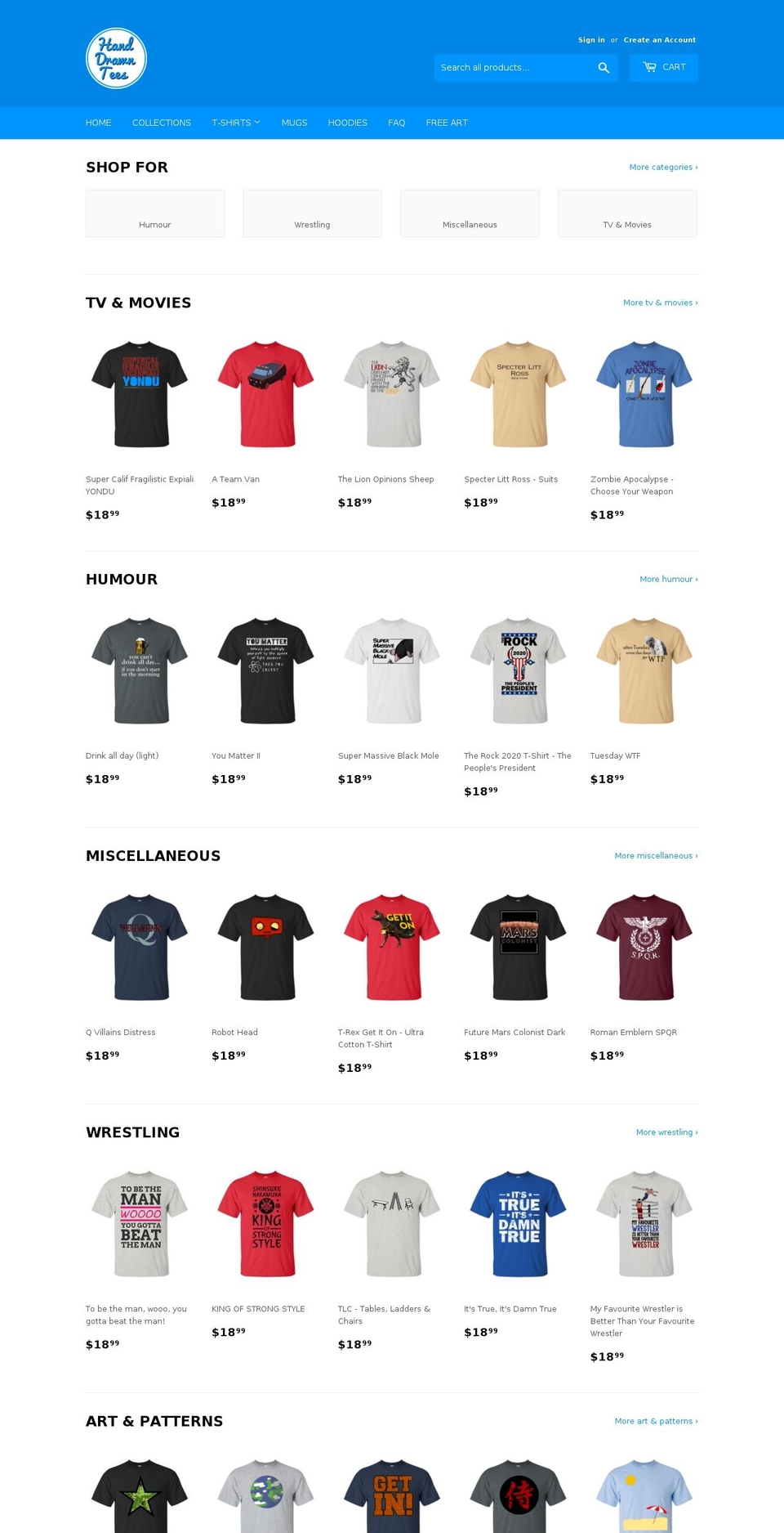 handdrawntees.com shopify website screenshot