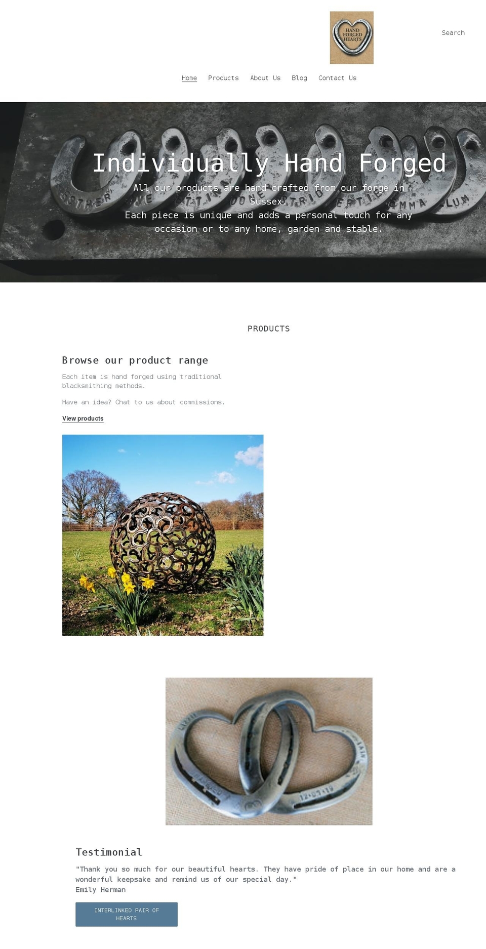 handforgedhearts.co.uk shopify website screenshot