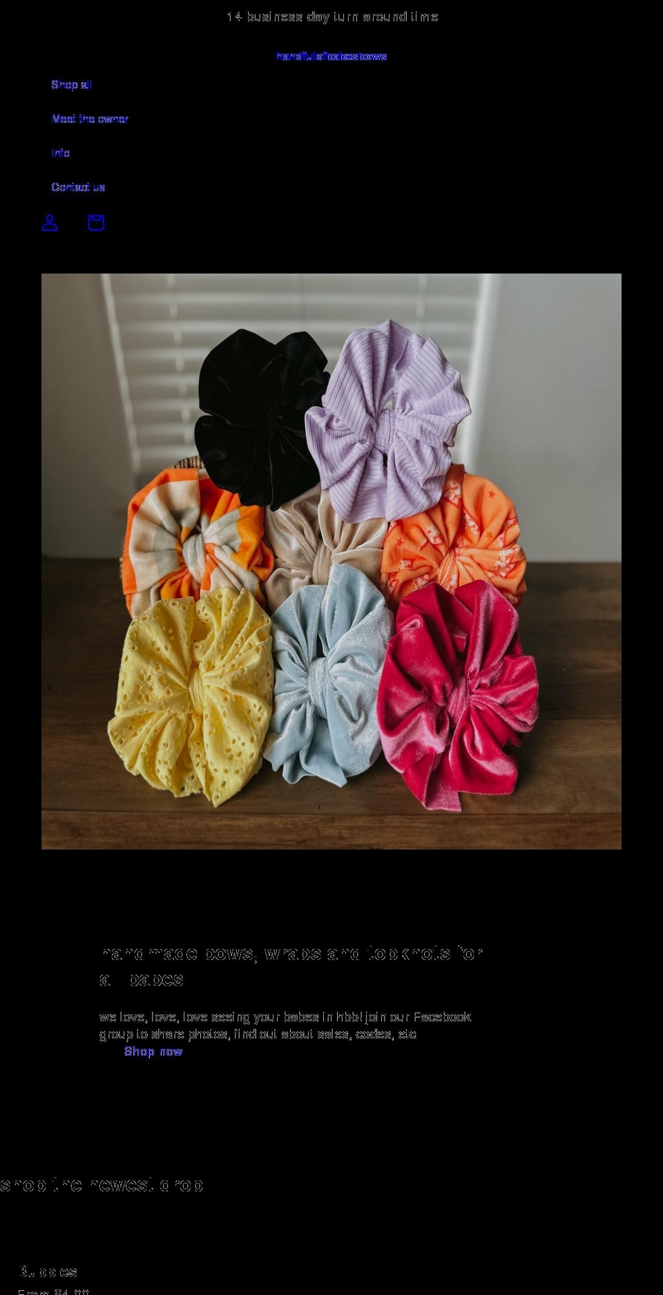 handfulofbabesbows.com shopify website screenshot