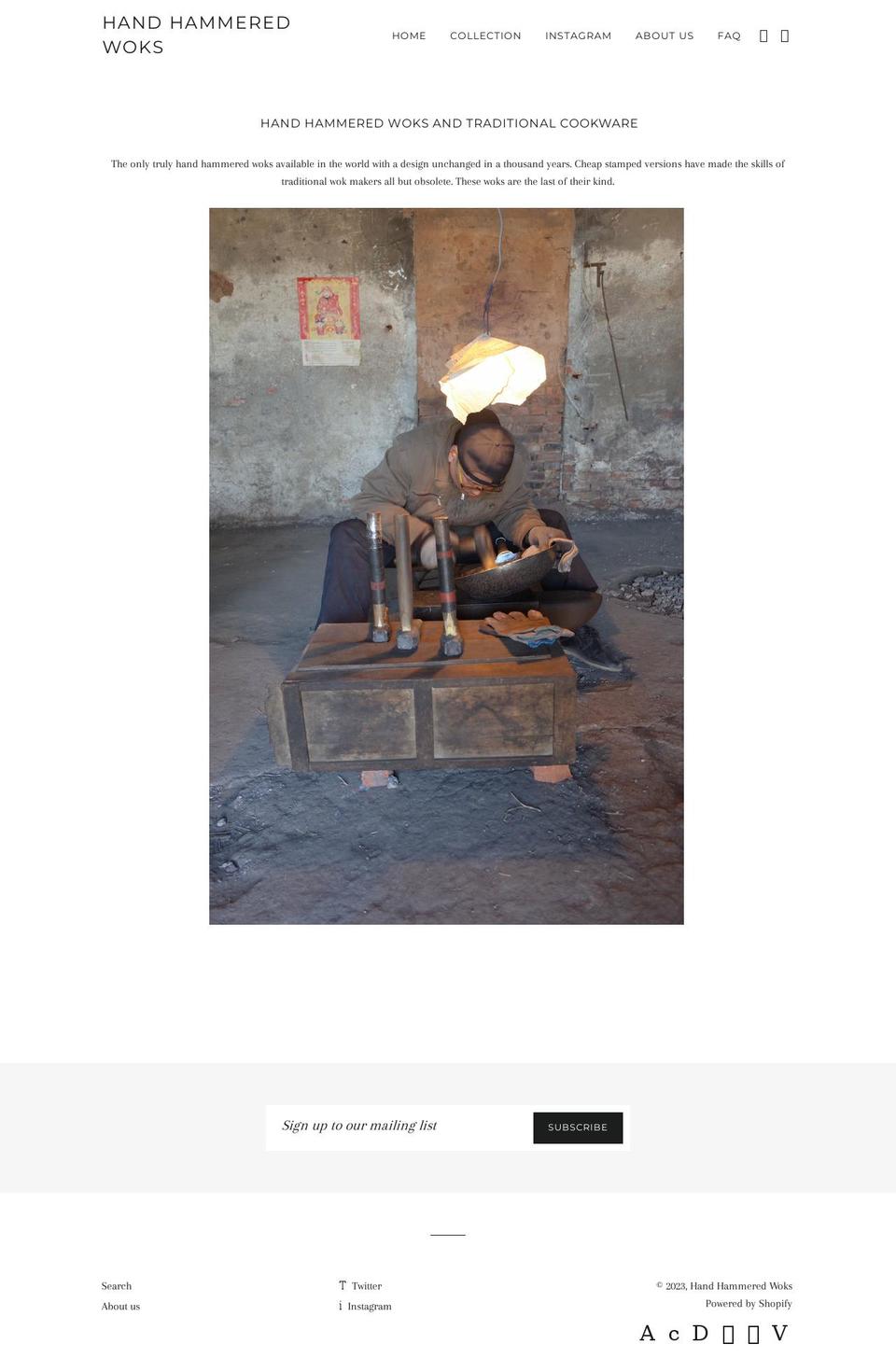 handhammeredwoks.co.uk shopify website screenshot
