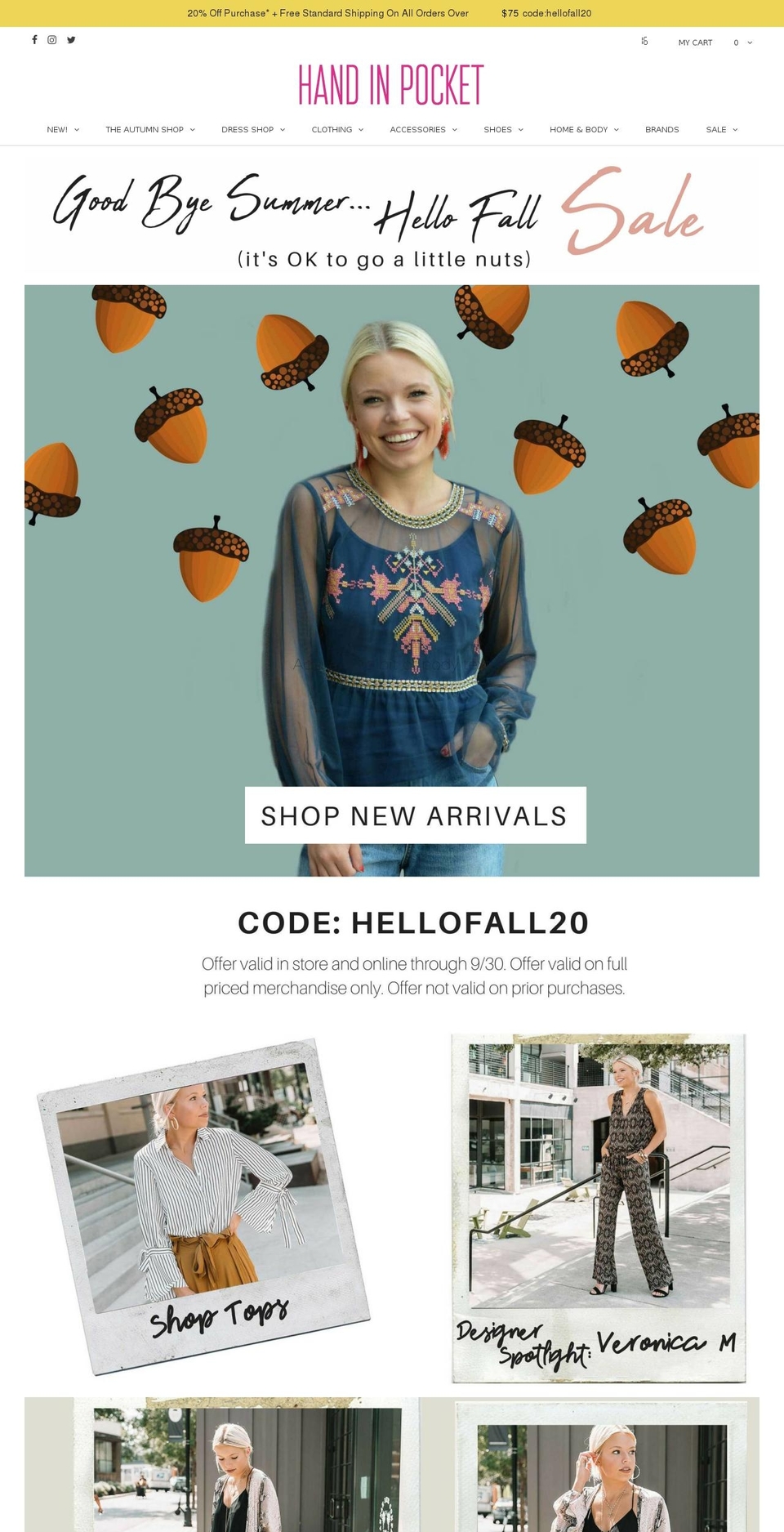 handinpocketonline.com — Shopify storefront screenshot