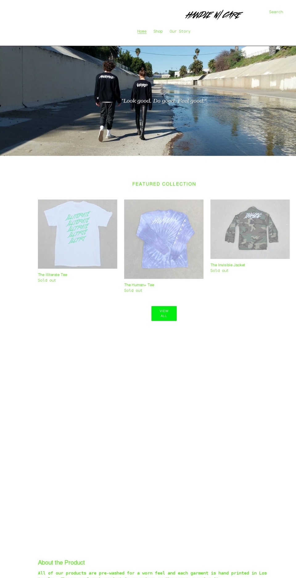 handlewithcarethelabel.com shopify website screenshot