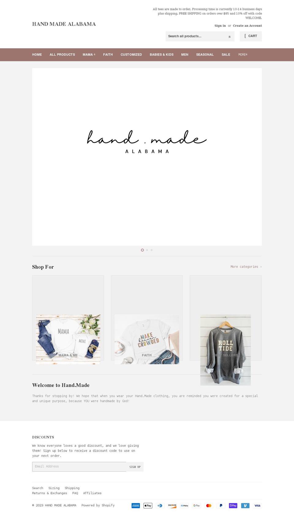 handmadealabama.com shopify website screenshot
