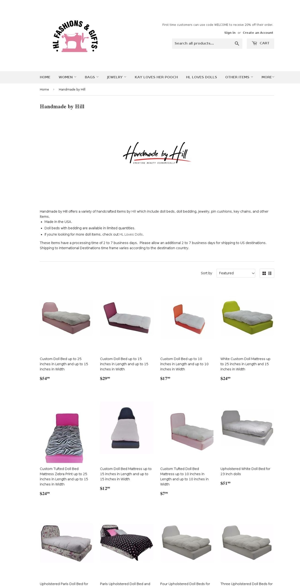 handmadebyhill.com — Shopify storefront screenshot
