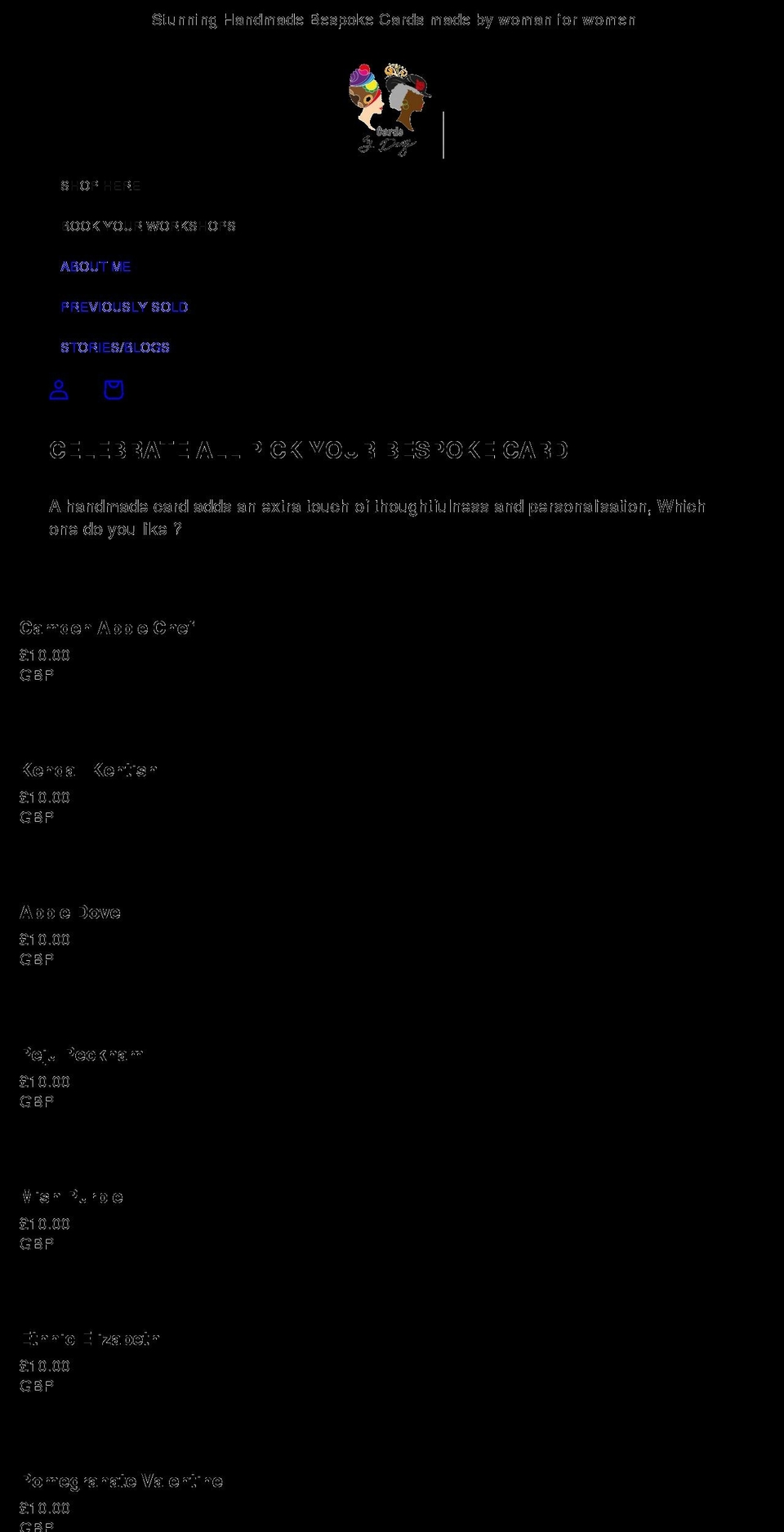 handmadecardsbydayo.com — Shopify storefront screenshot