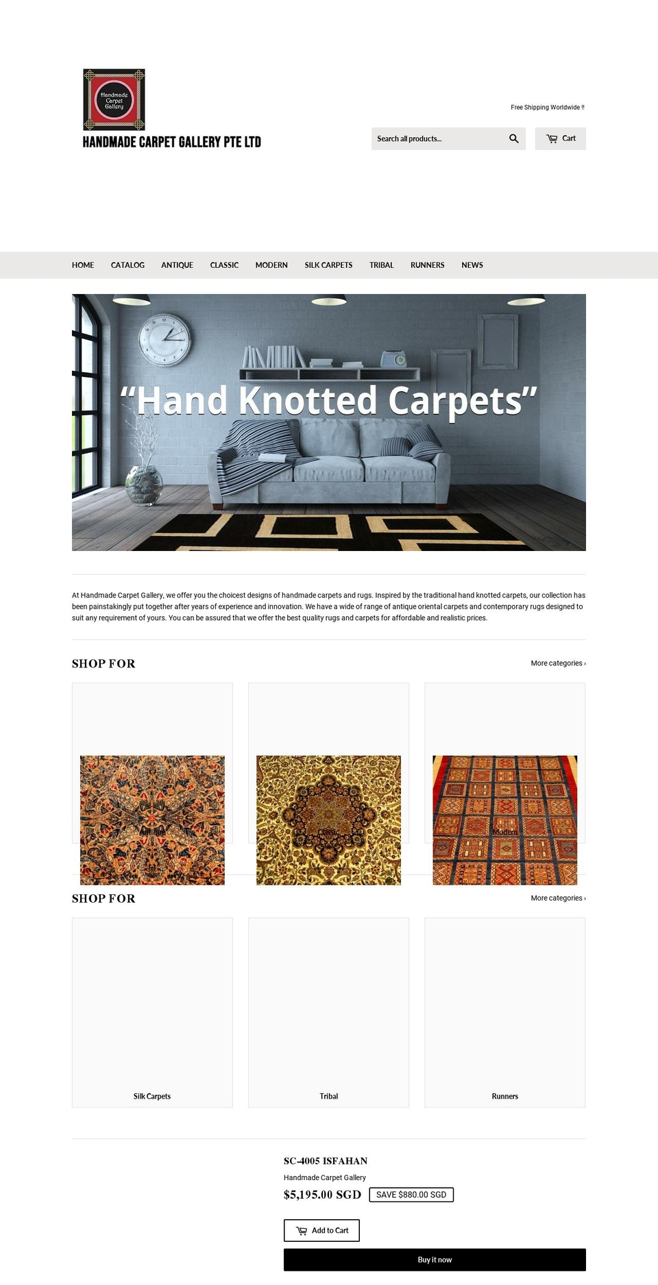 handmadecarpetgallery.com shopify website screenshot