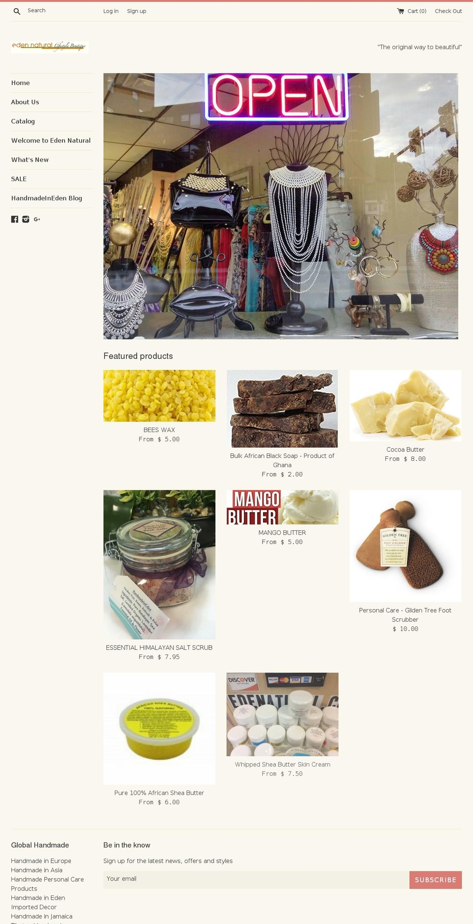 handmadeineden.com — Shopify storefront screenshot