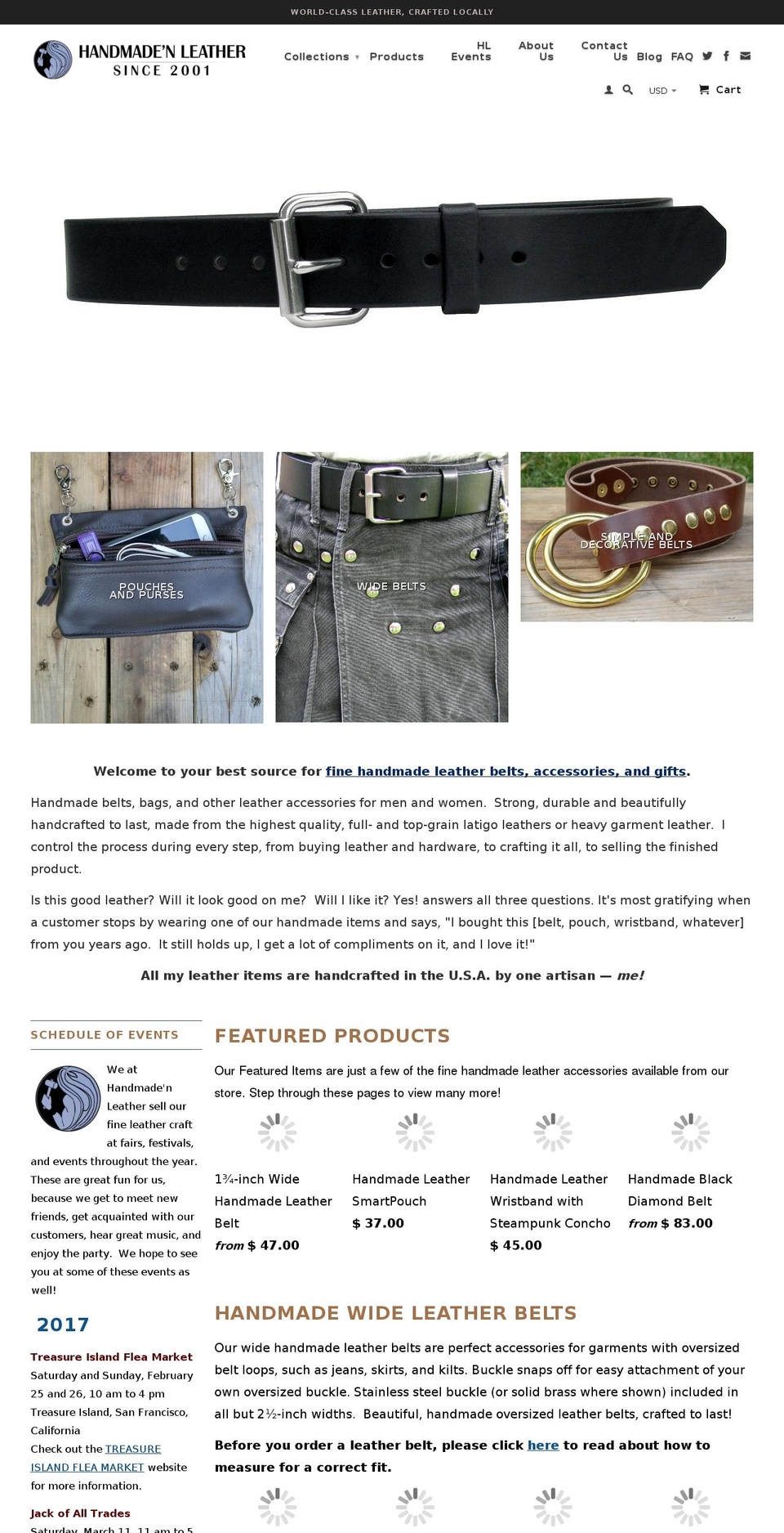 handmadenleather.com shopify website screenshot