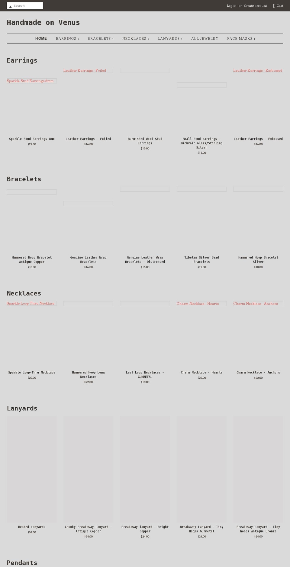 handmadeonvenus.com shopify website screenshot