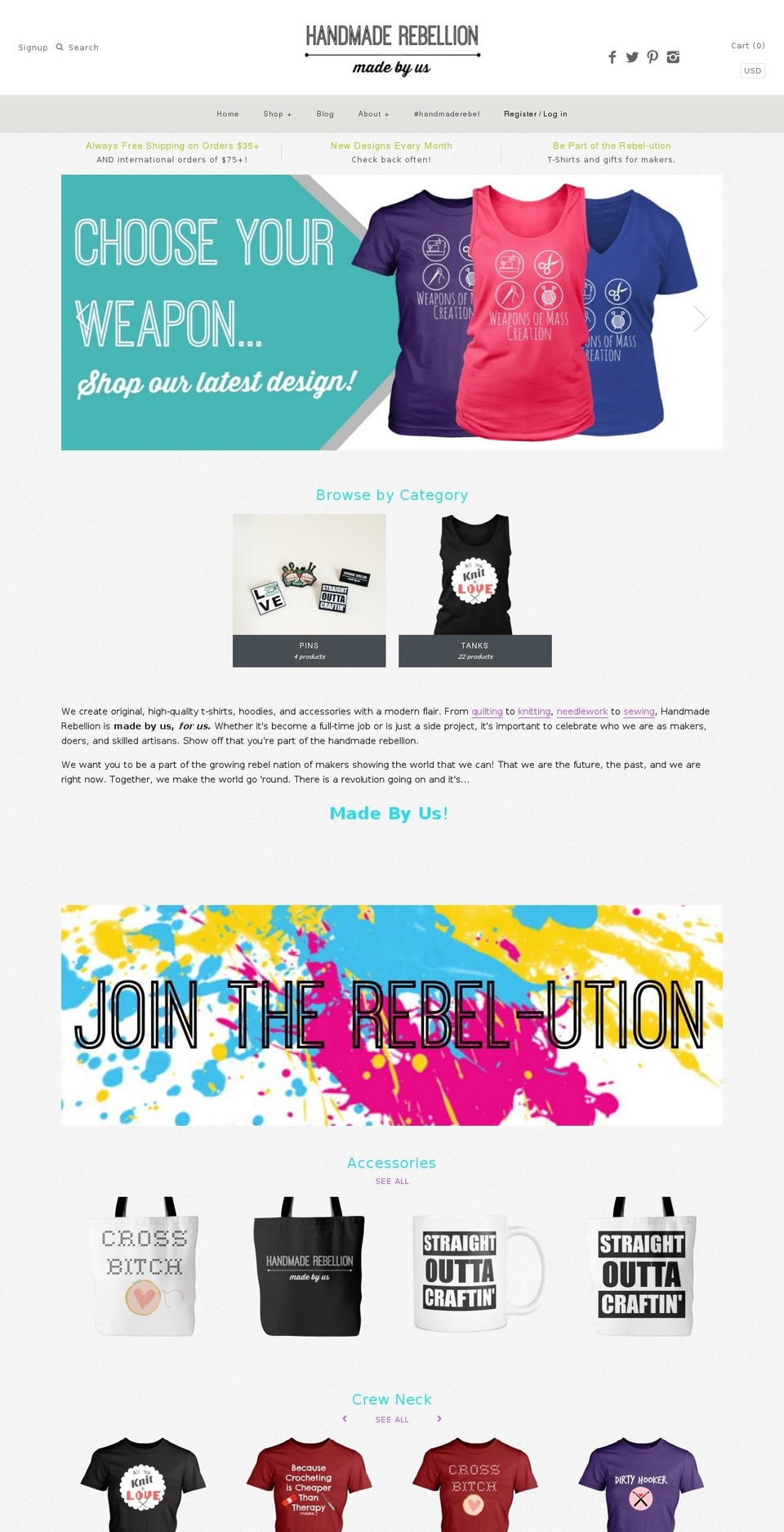 handmaderebellion.com shopify website screenshot