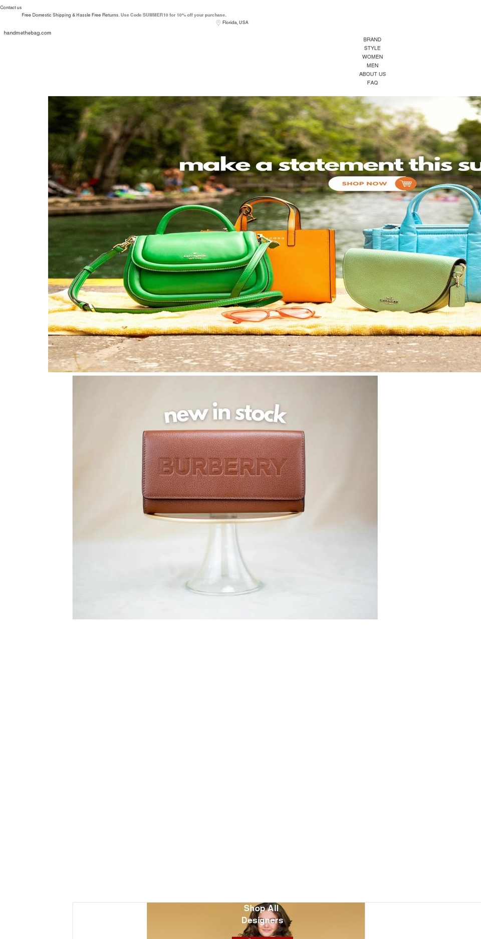 handmethebag.com shopify website screenshot