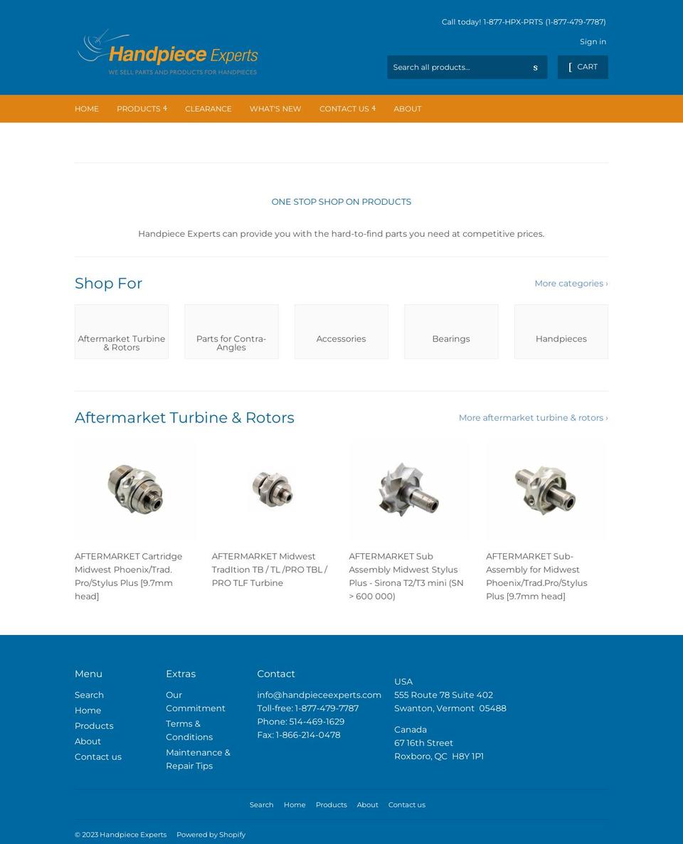 handpieceexperts.com shopify website screenshot