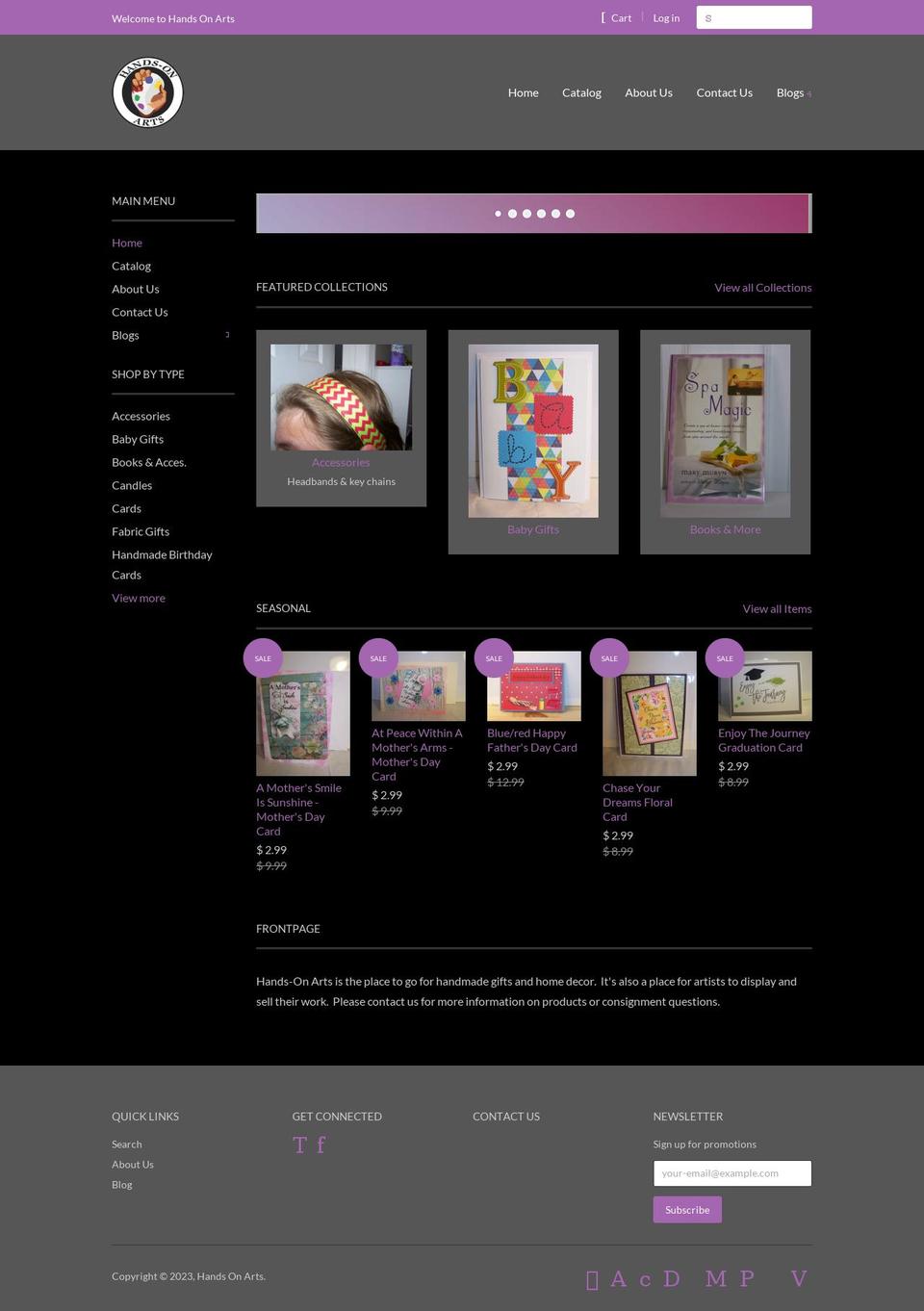 hands-on-arts.myshopify.com shopify website screenshot