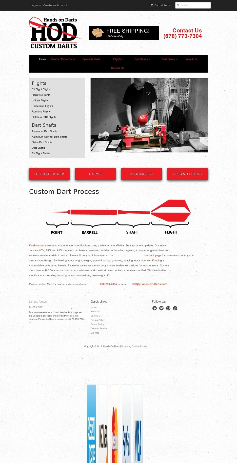 hands-on-darts.com shopify website screenshot