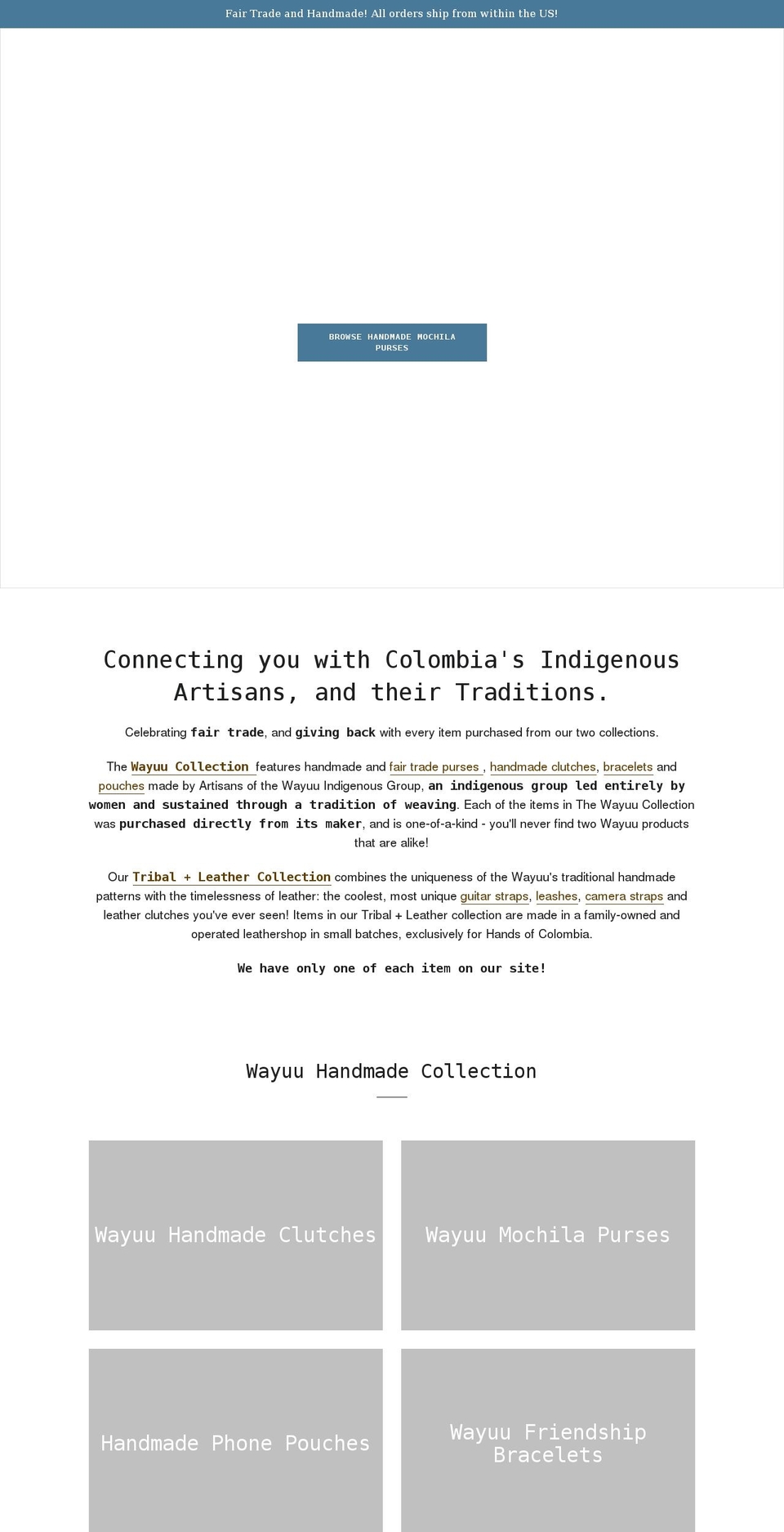 handsofcolombia.com shopify website screenshot