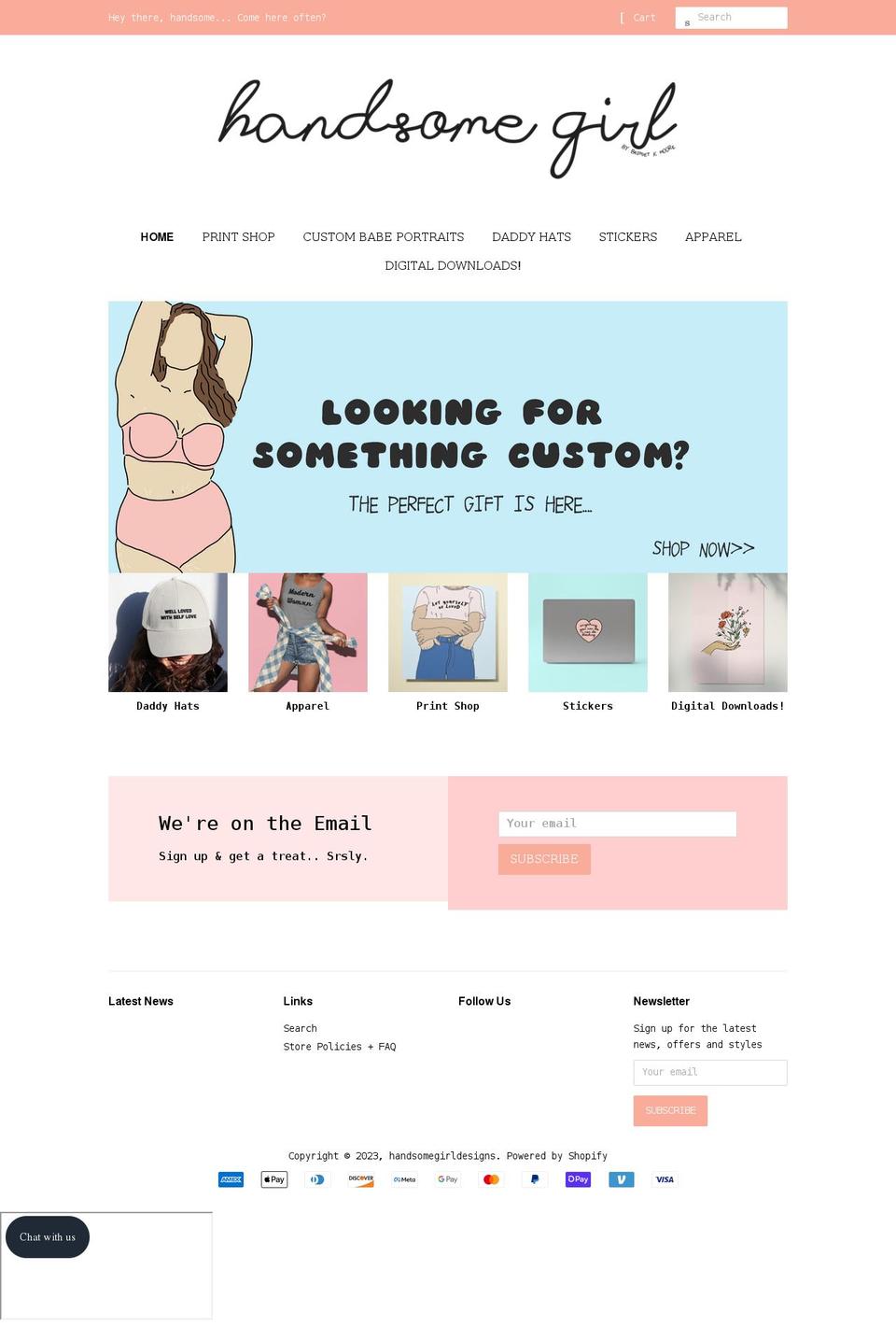 handsomegirldesigns.com shopify website screenshot