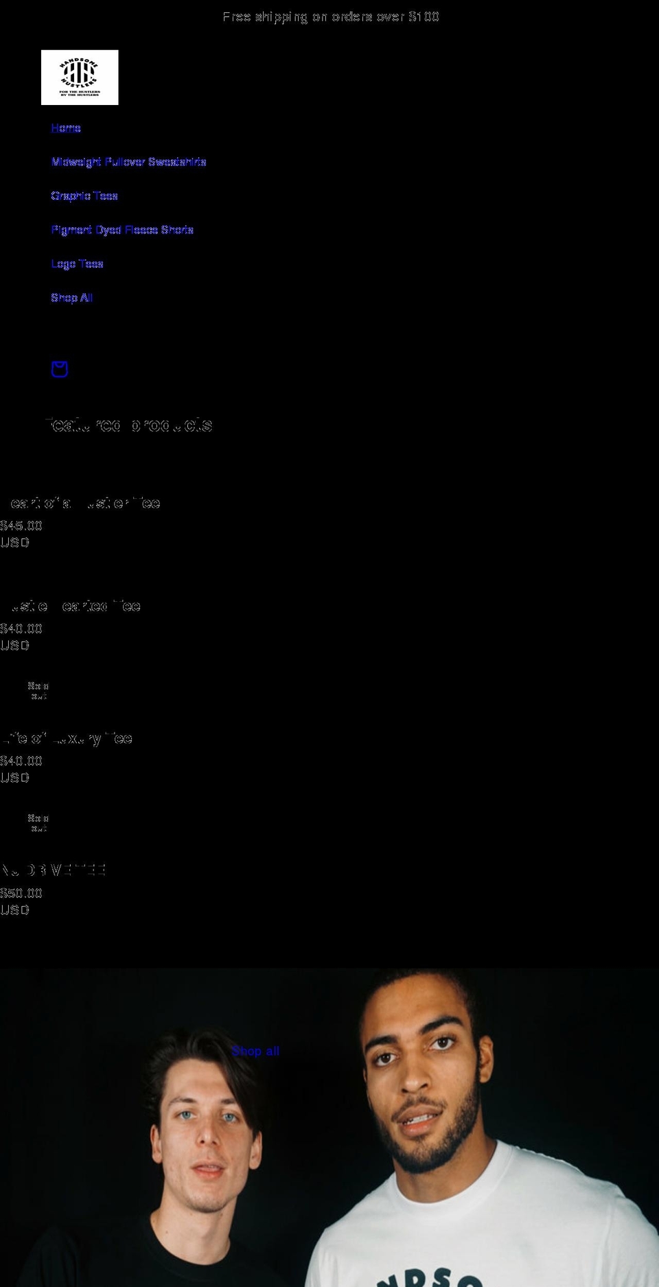 handsomehustlersclothing.com shopify website screenshot