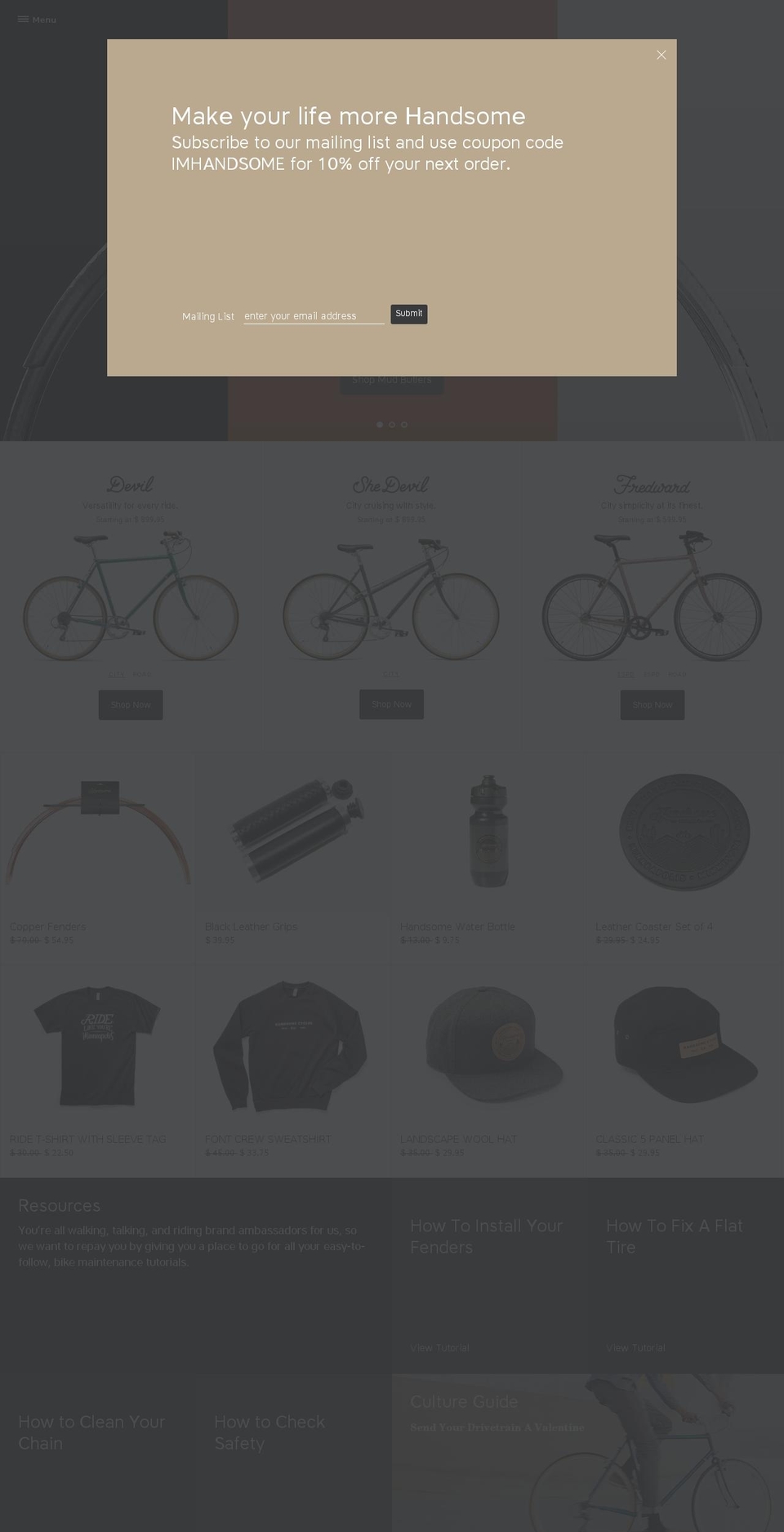handsomemfg.com shopify website screenshot