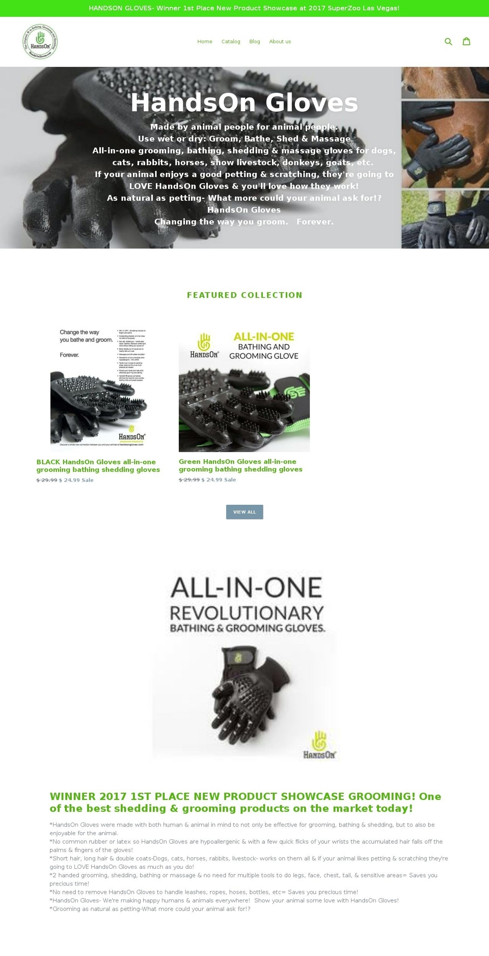 handsonglovesgrooming.com — Shopify storefront screenshot