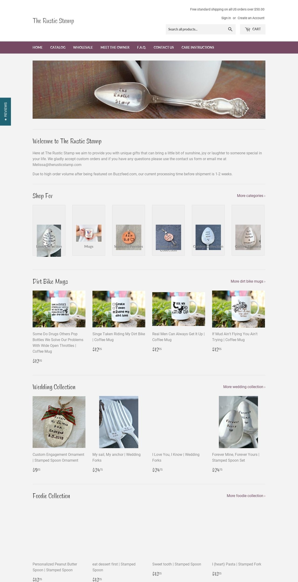 handstampedspoon.com — Shopify storefront screenshot