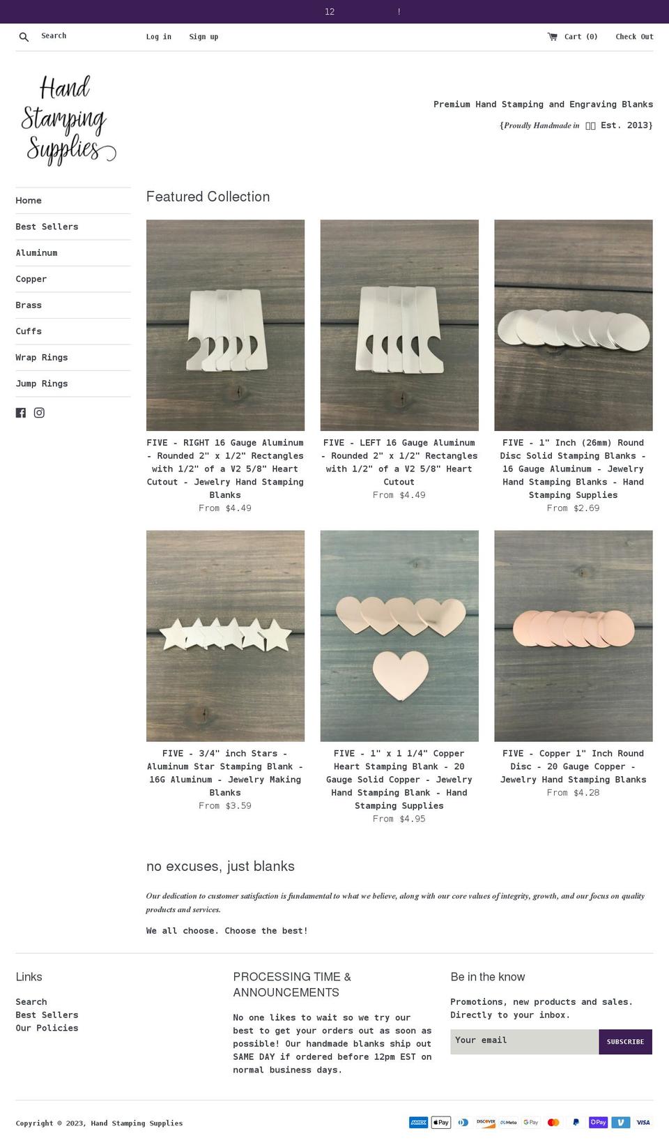 handstampingsupplies.com shopify website screenshot