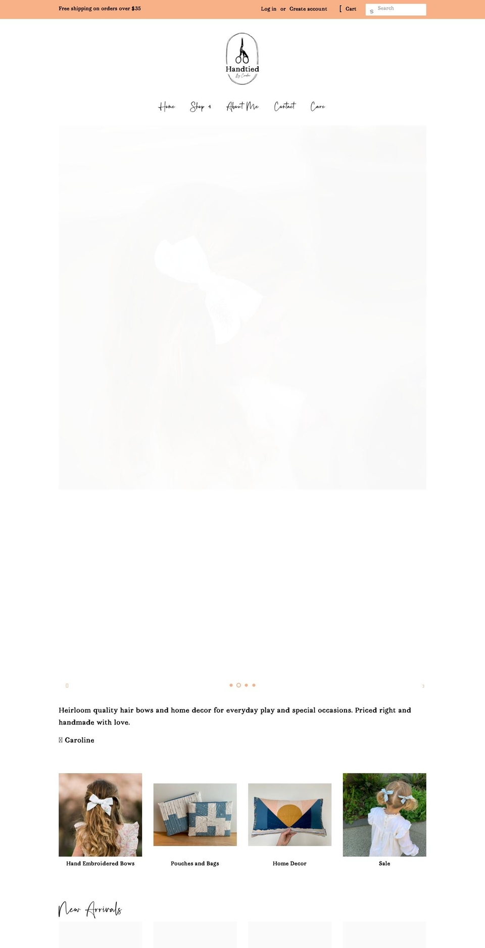 handtiedbycaroline.com shopify website screenshot