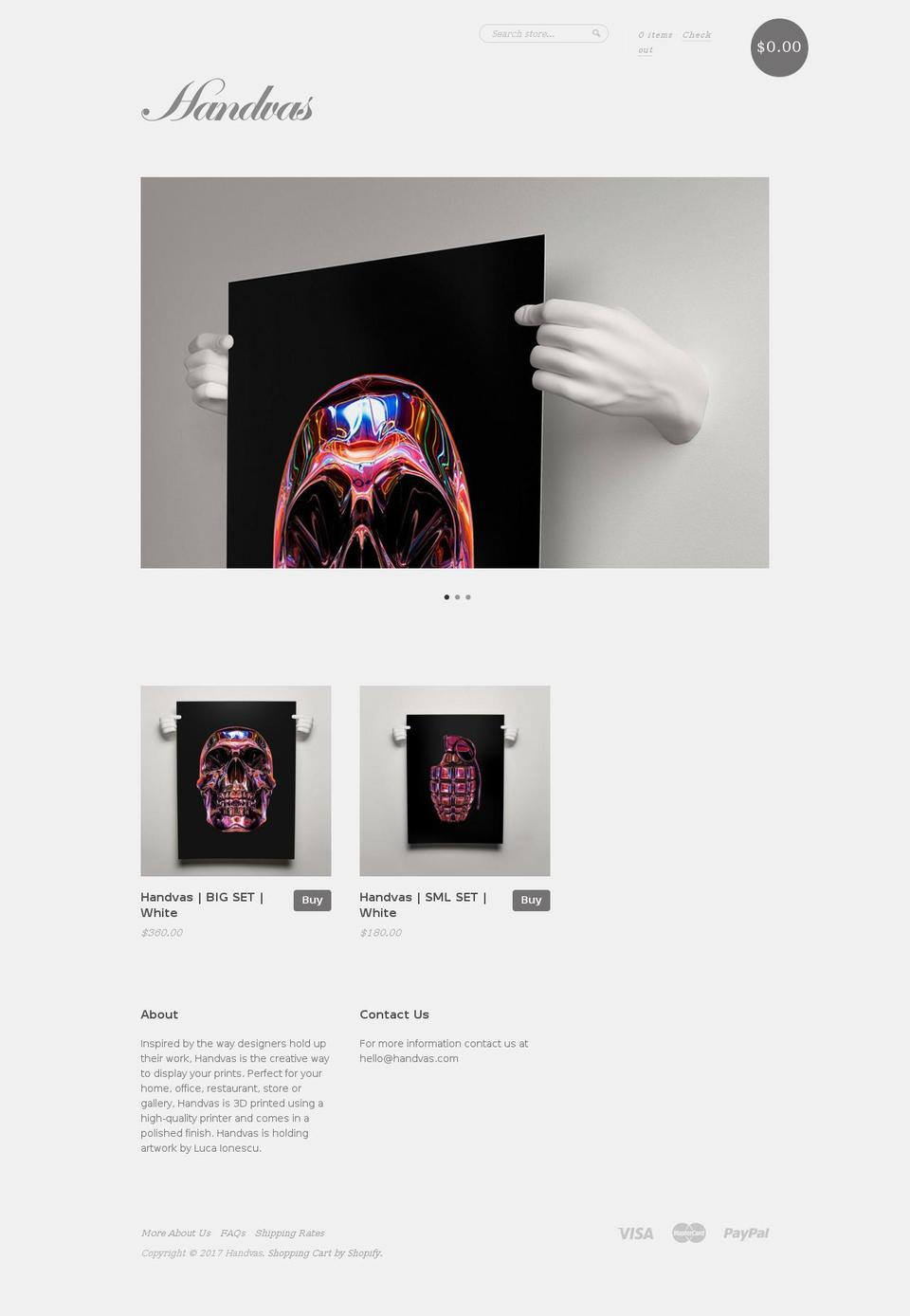 handvas.com shopify website screenshot