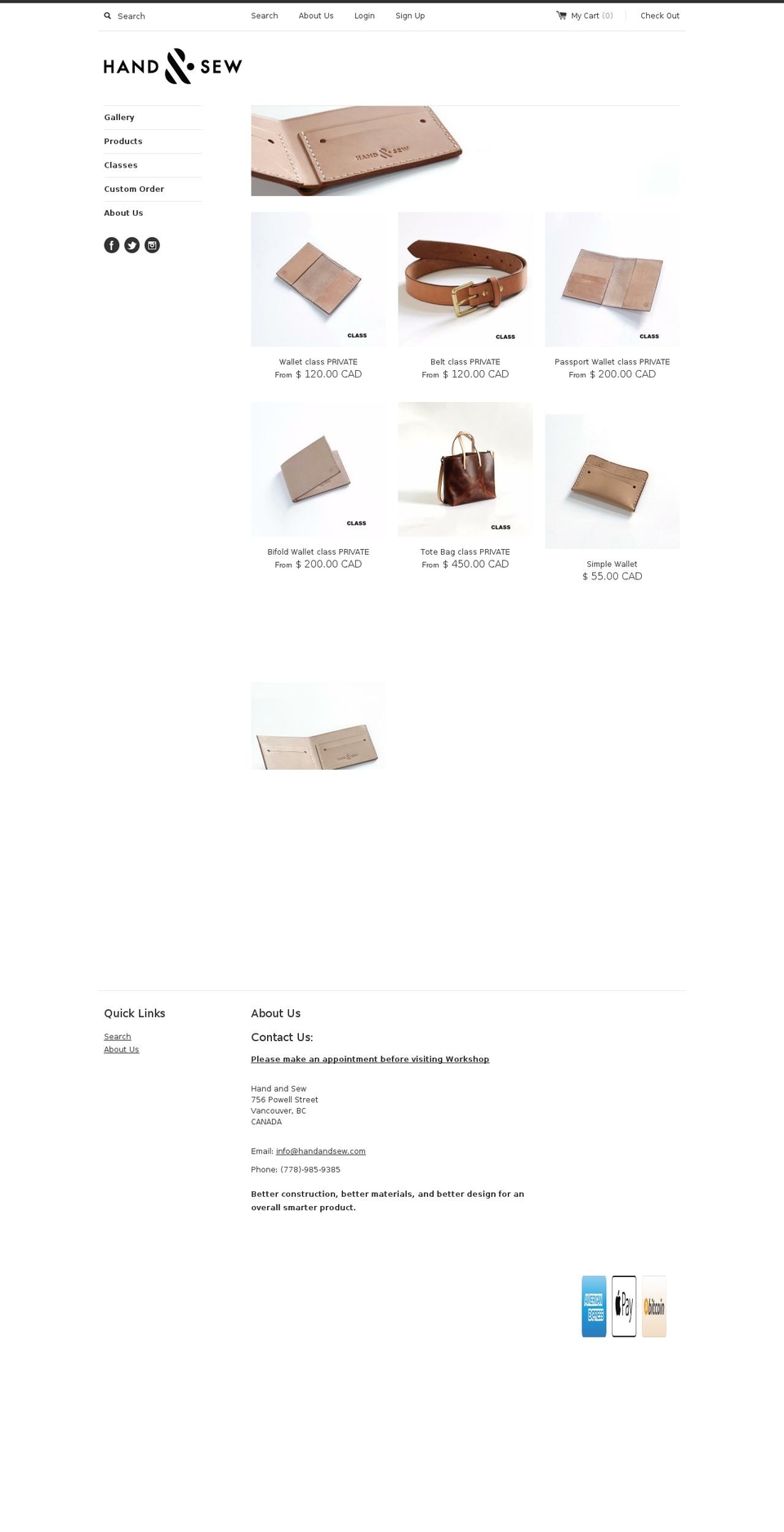 handxsew.com shopify website screenshot
