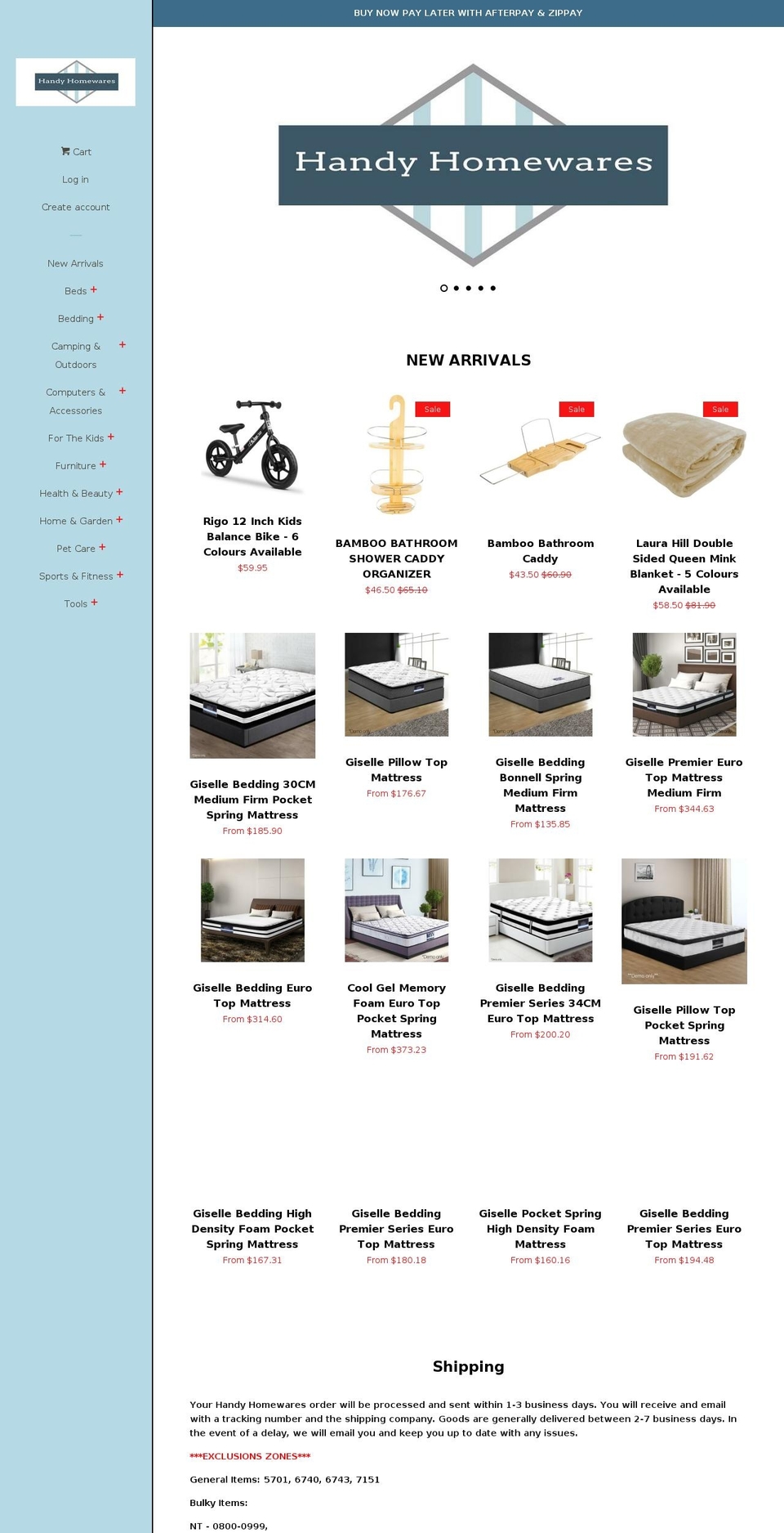 handyhomewares.com.au shopify website screenshot