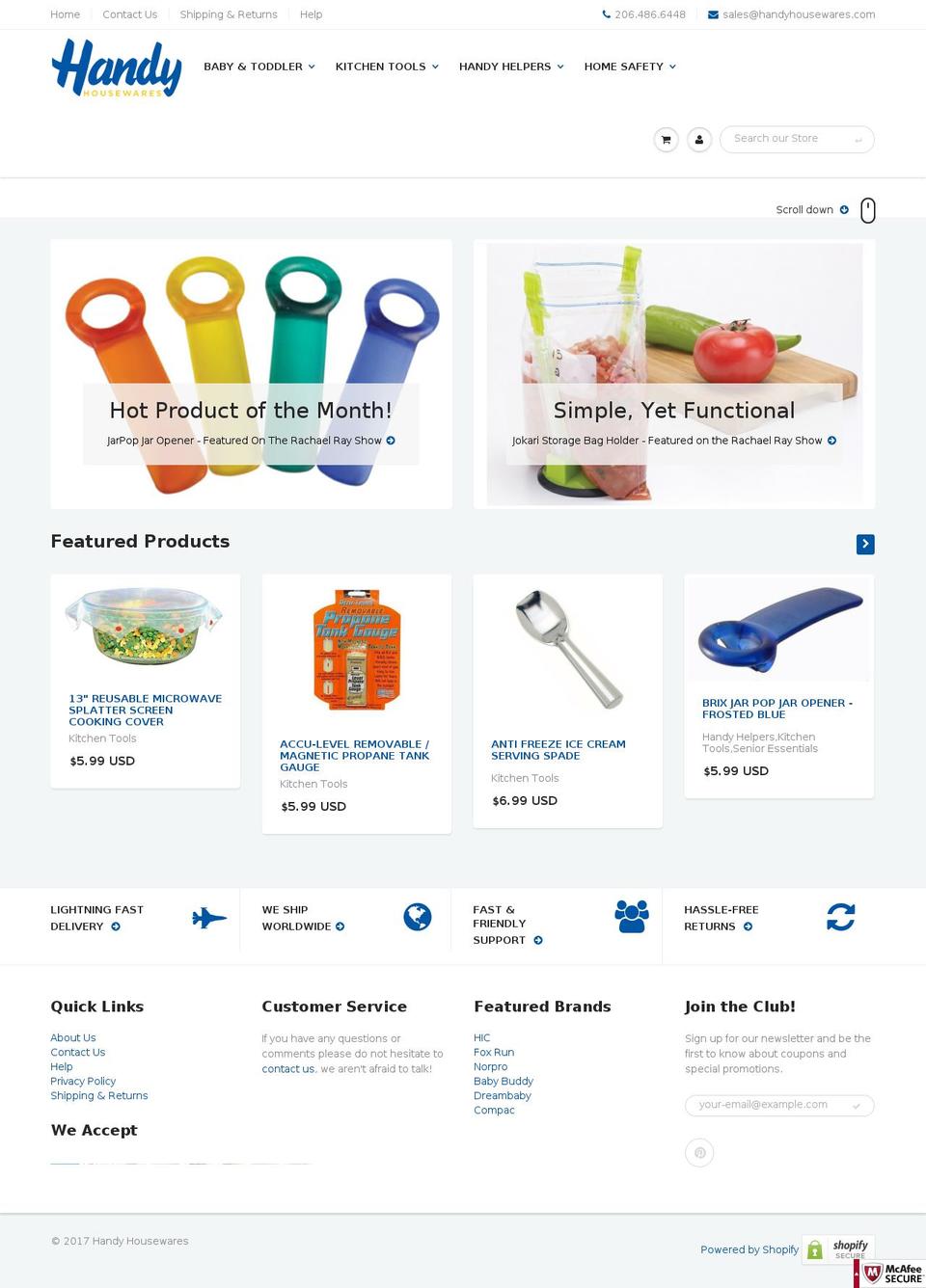 handyhousewares.com shopify website screenshot