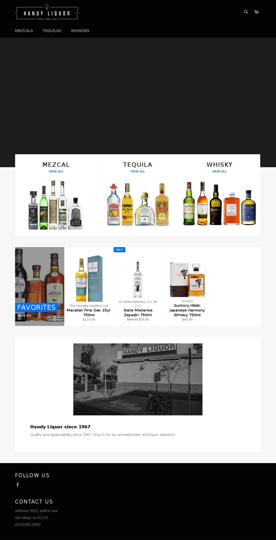 handyliquor.com shopify website screenshot