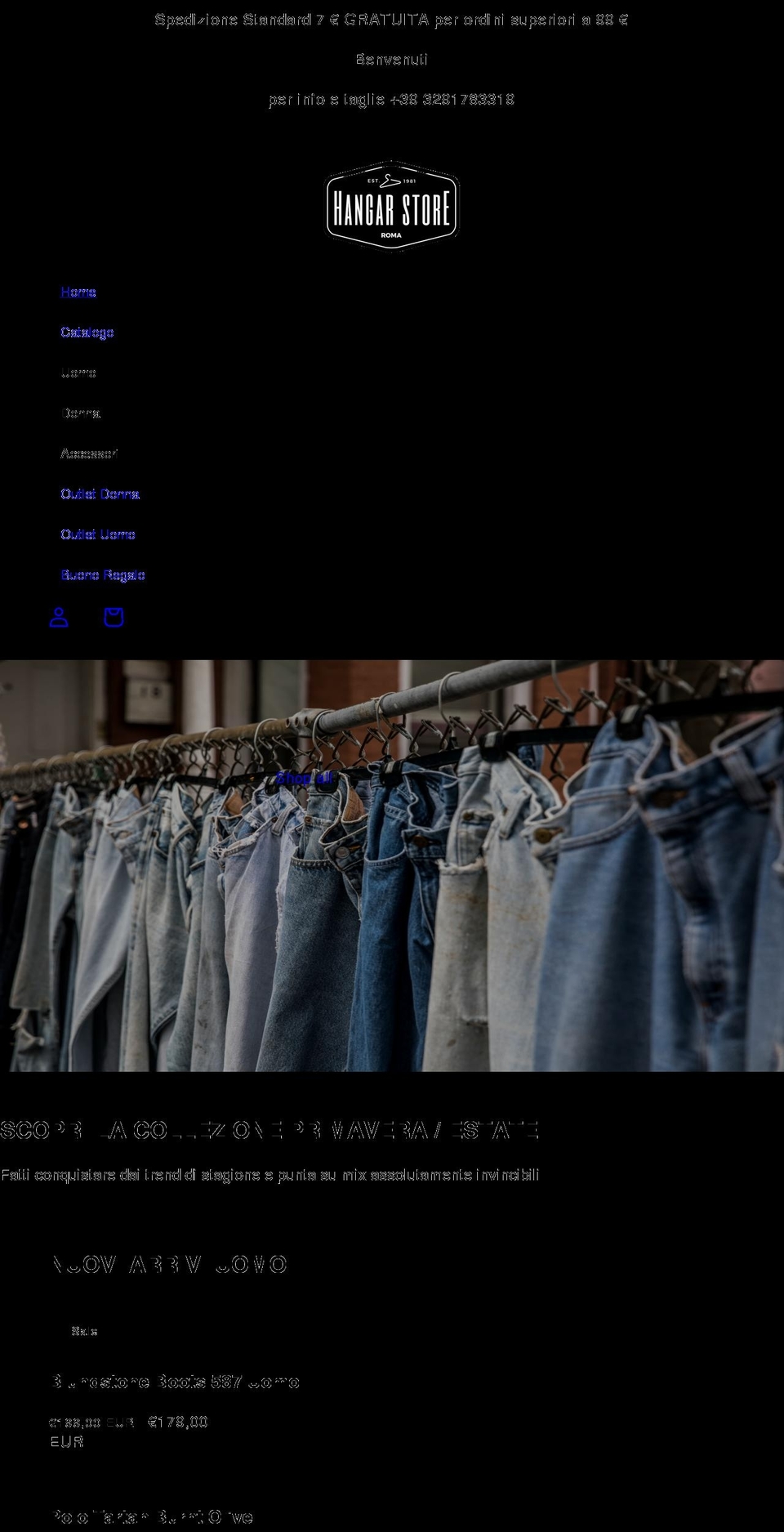 hangarstoreroma.com shopify website screenshot