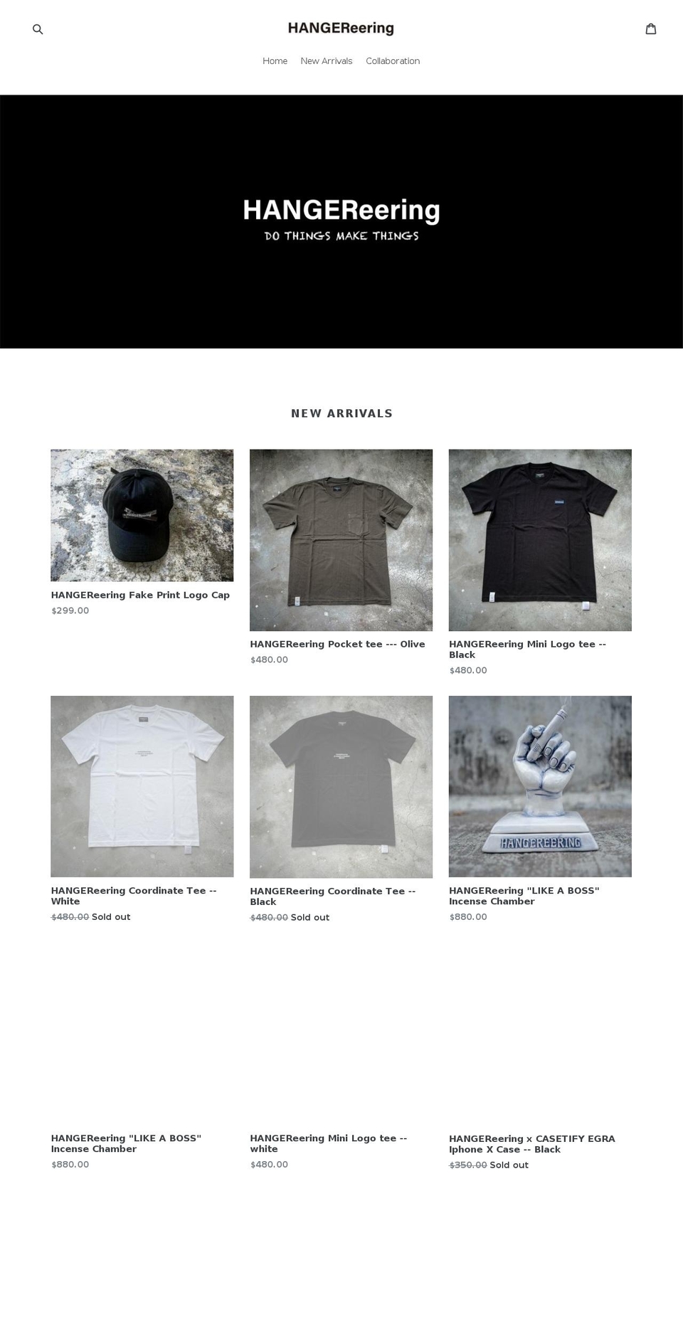 hangereering.com shopify website screenshot